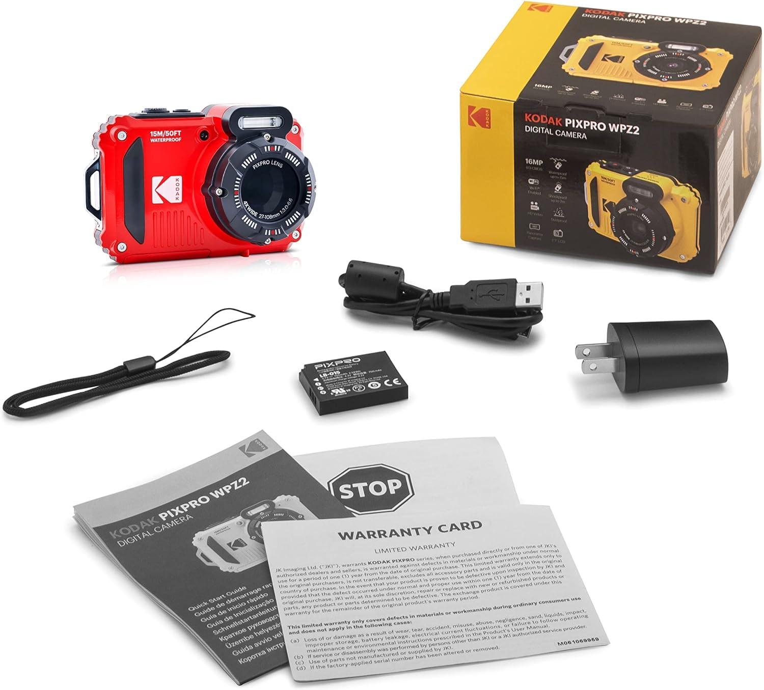 KODAK PIXPRO WPZ2 Rugged Waterproof Digital Camera, Red Bundles with Case, Monopod, Card Reader and More (9 Items) - Image 8