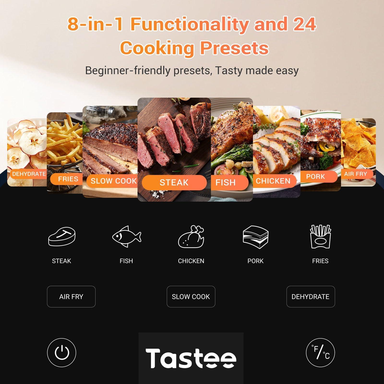 Tastee Ceramic Air Fryer, 8-in-1 Compact 5.5QT AirFryers, 450°F Digital Airfryer Dehydrator with Smart Probe, 24 Presets One-touch Cooking, In-app Recipes with Window, Dishwasher-safe & Non-stick - Image 6