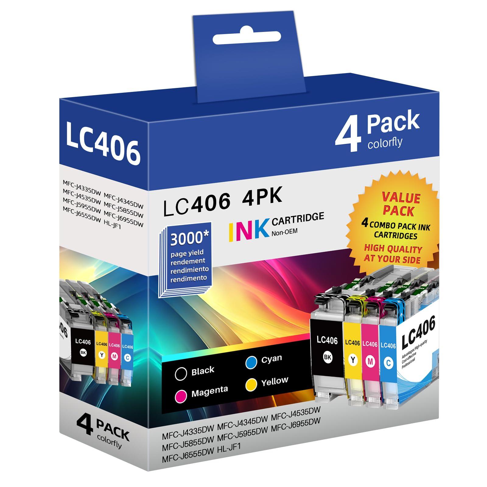 colorfly LC406 Ink Cartridges Compatible for Brother lc406 Ink cartridges Compatible for Brother MFC-J5855DW MFC-J6555DW MFC-J4335DW MFC-J4345DW MFC-J4535DW MFC-J6955DW HL-JF1 Printer 4 Combo Pack