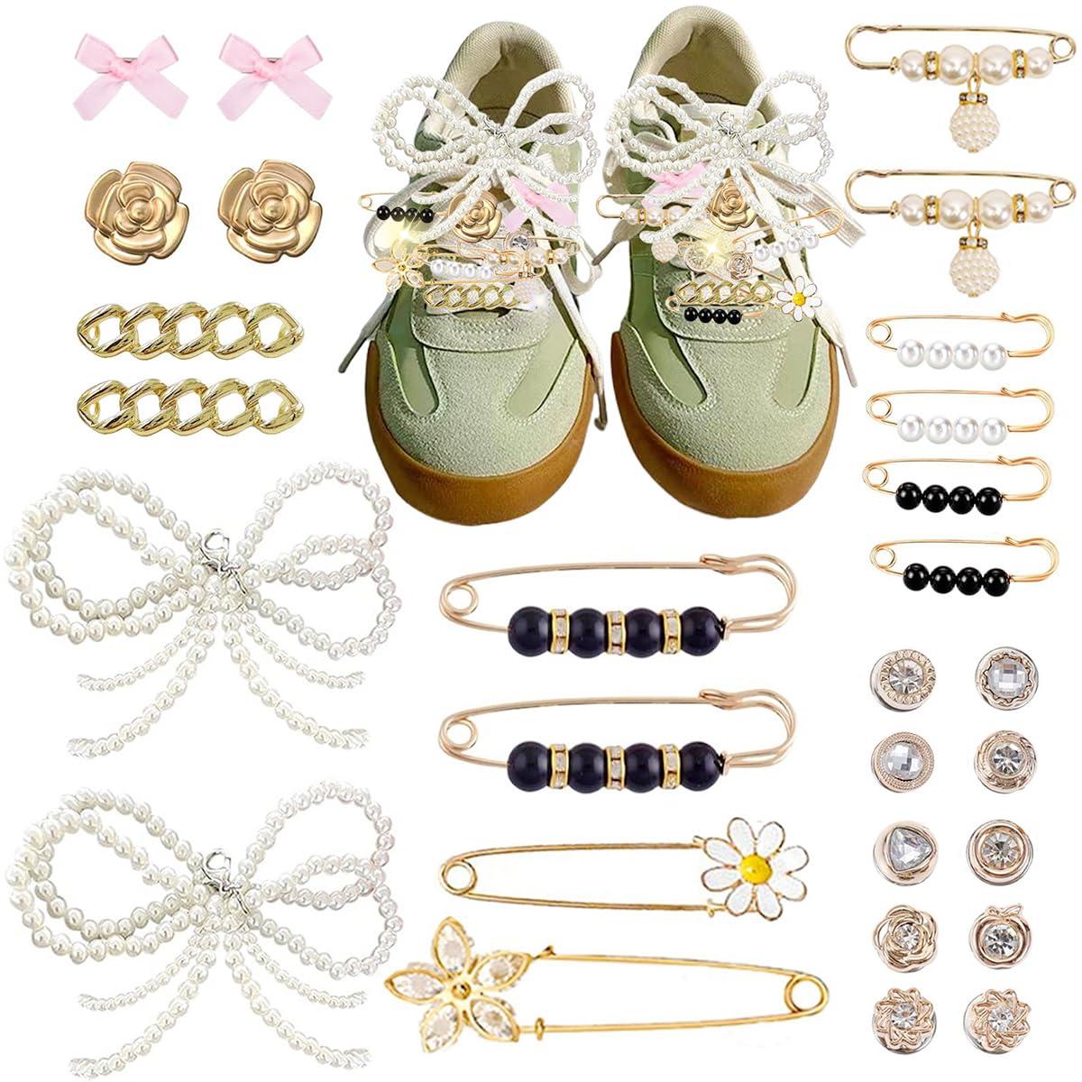 BIIQAKOO Shoe Charms for Sneaker Fashion Charm for Socks Junk Socks Charms Safety Pins Brooches and Pins for Women Jewelry Charm Kit Suitable for Christmas Gifts