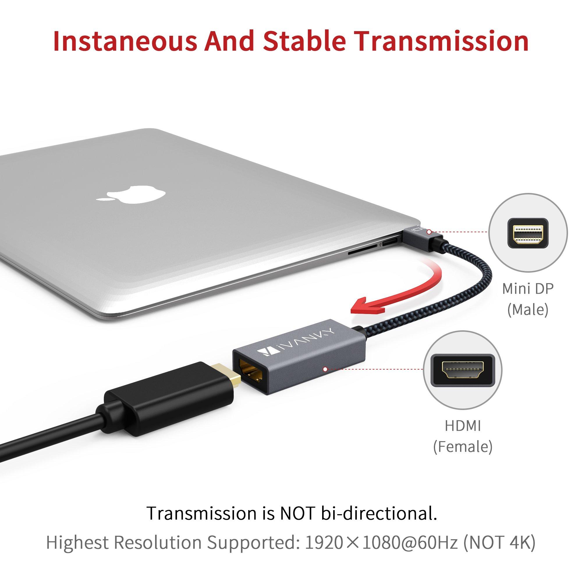 IVANKY Mini DisplayPort to HDMI Adapter, Mini DP(Thunderbolt) to HDMI Adapter, Gold-Plated Braided,Thunderbolt 2 to HDMI Compatible with MacBook Air/Pro, Microsoft Surface Pro/Dock, Monitor, Projector - Image 7