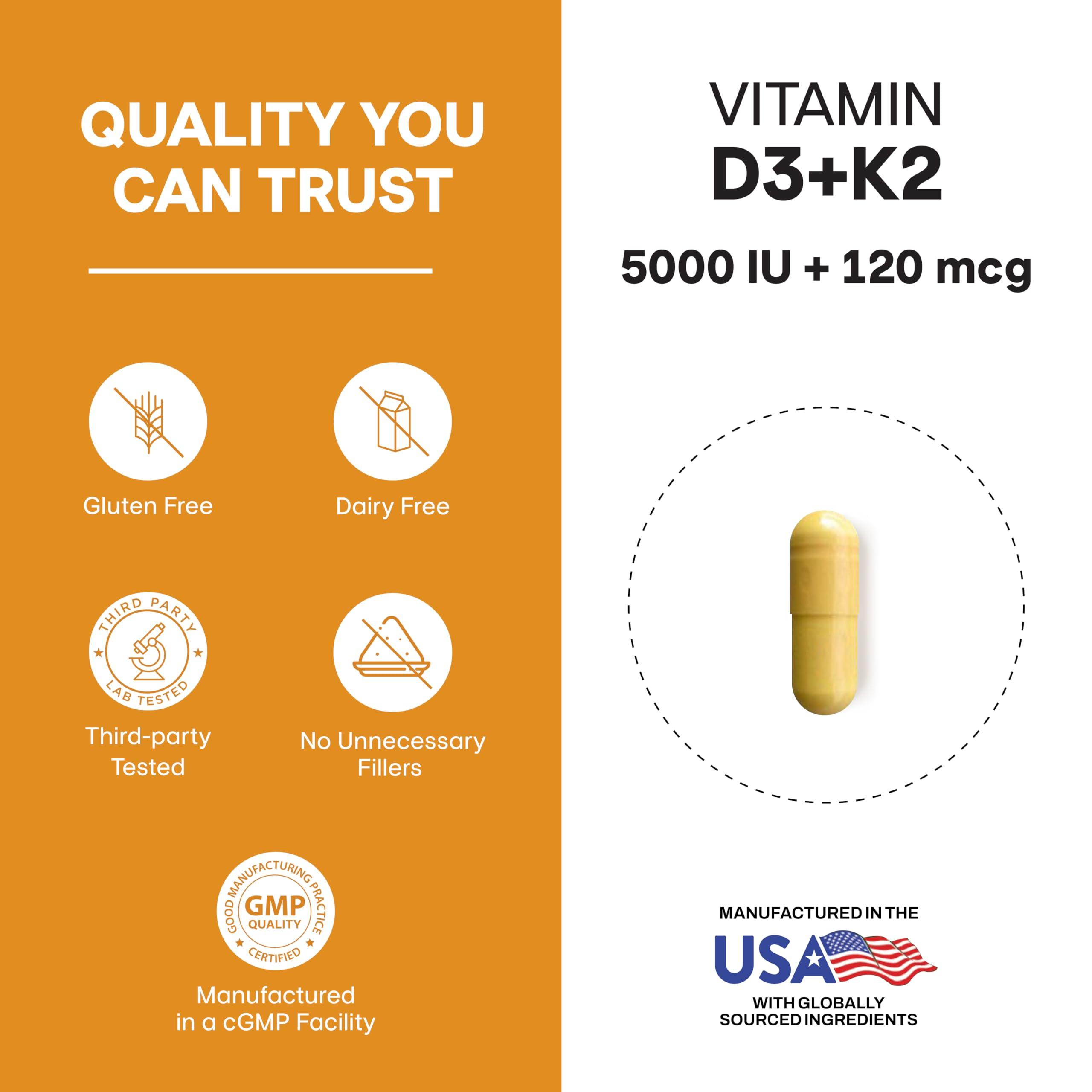 Sandhu's Vitamin D3 K2 Magnesium 5000 IU, 120mcg K2 Capsules 120 Count (Pack of 1) | VIT B6, D3K2, Zinc & Quercetin | Superior Absorption, Supports Energy, Immune, Bone & Muscle Health for Men & Women - Image 6
