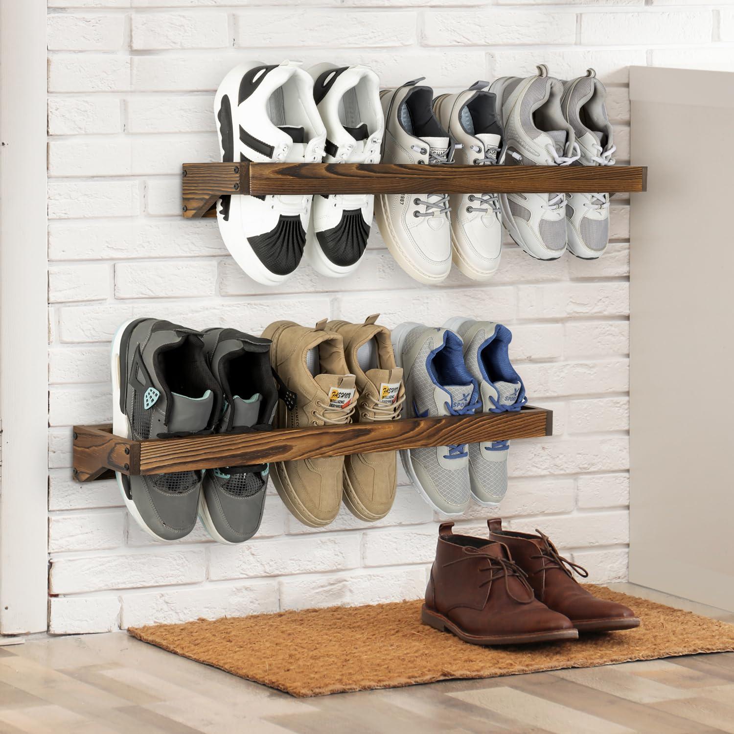 MyGift 30 Inch Rustic Burnt Solid Wood Hanging Shoe Rack, Set of 4 Wall Mounted Storage Organizer Footwear Holder for Closet, Mudroom, Entryway, Holds 12 Pairs - Image 5
