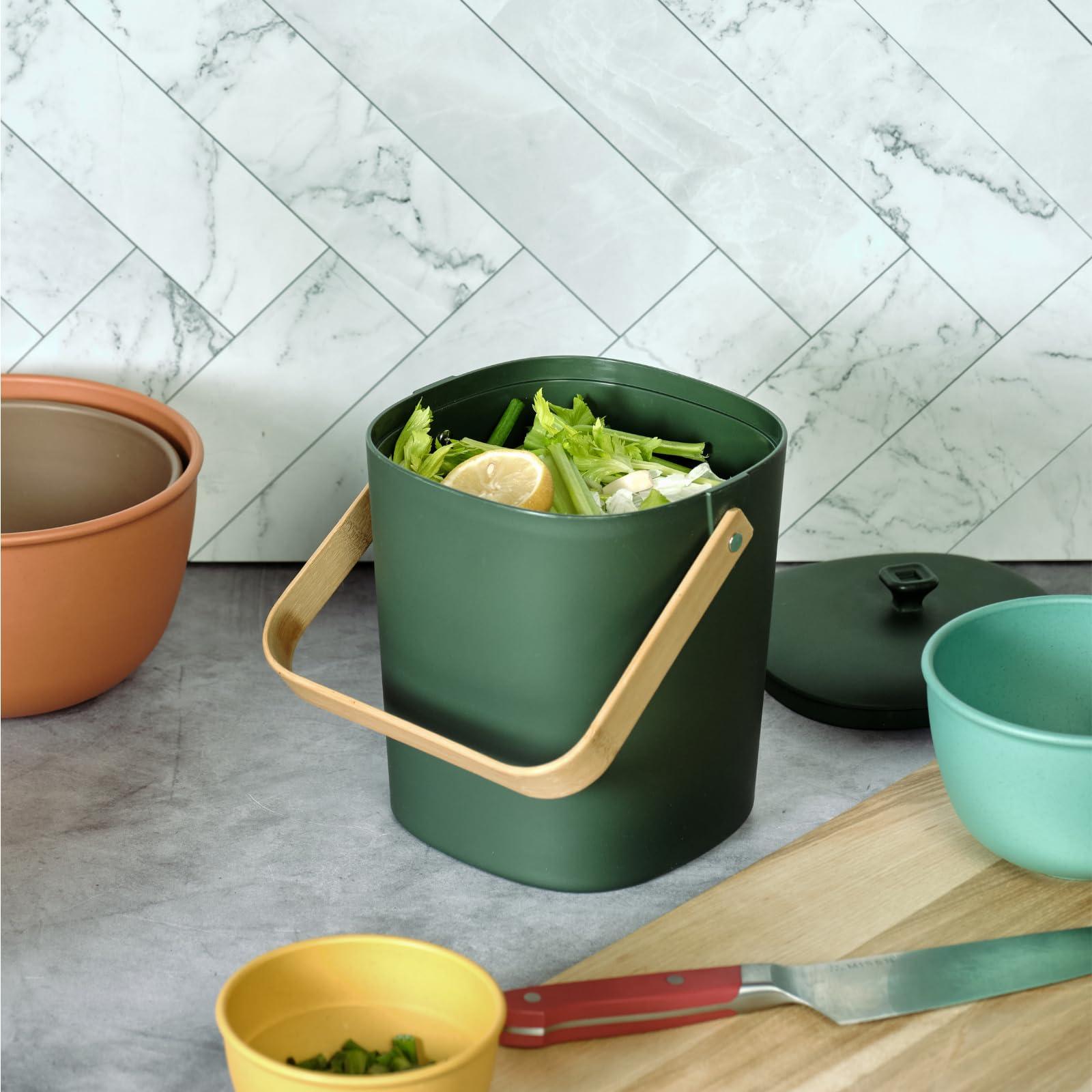 Bamboozle Countertop Compost Bin Kitchen | 1 Gallon | Odorless Composting Bin with Filters | Indoor Compost Bin with Lid | Plant Based Kitchen Composter for Food Scraps & Waste Recycling | Forest - Image 3