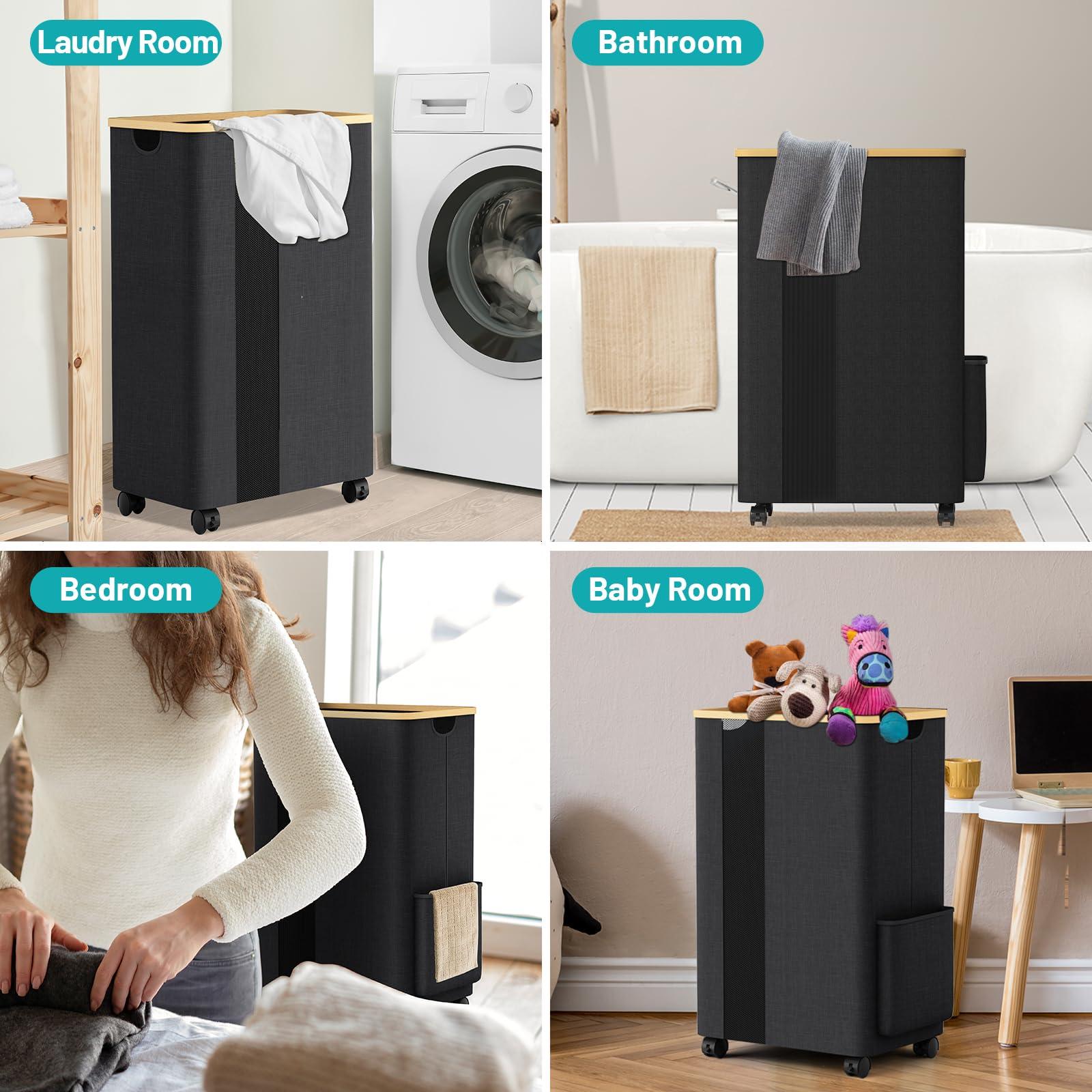 BlissTotes 75L Laundry Basket Slim Laundry Hamper with Wheels Lid, Collapsible Laundry Hampers, Laundry Bin, Clothes Hamper Basket with Internal Support & Handles for Bathroom, Bedroom (Gray) - Image 7