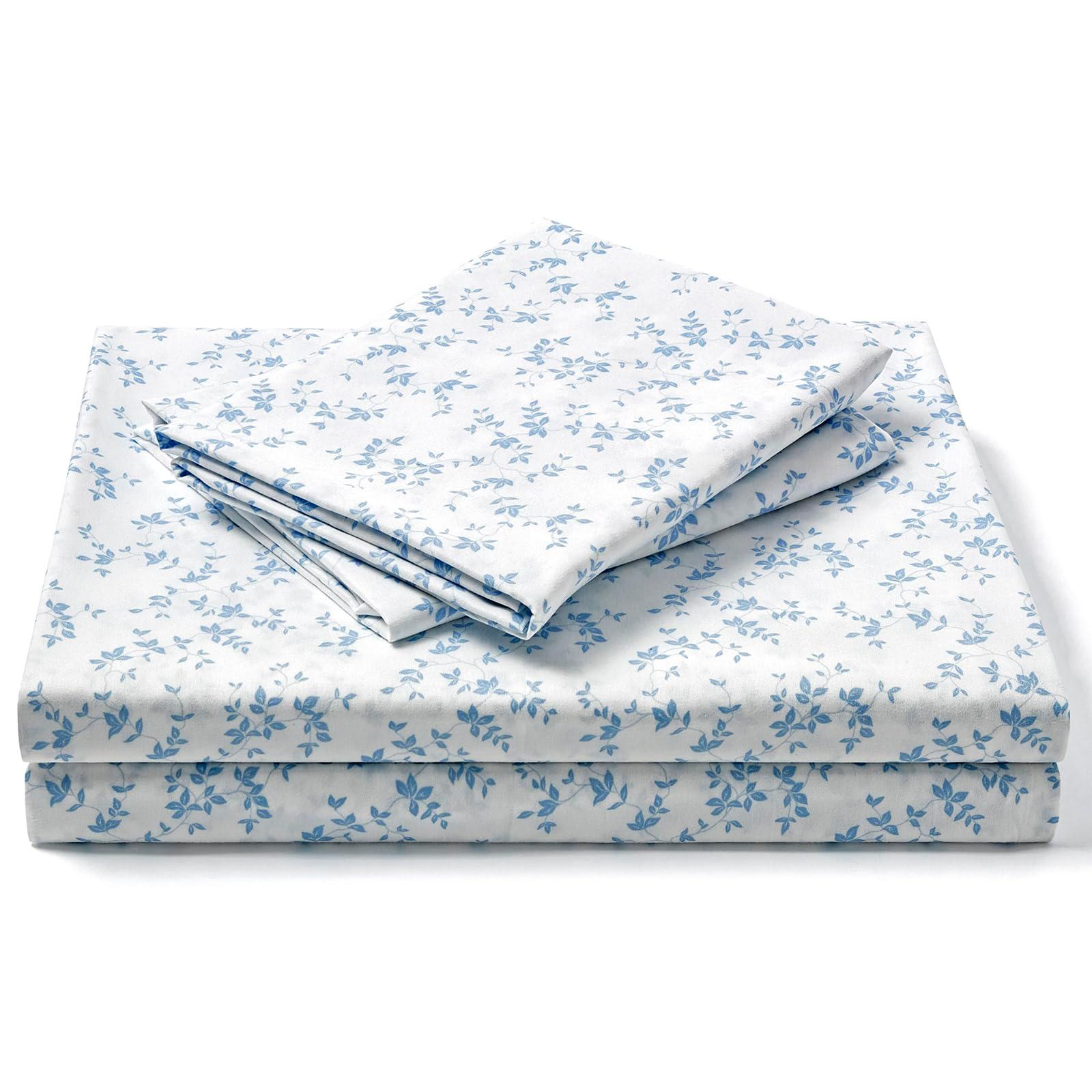FreshCulture Floral Bed Sheets - Ultra Soft Queen Sheet Set - Brushed Microfiber Blue Floral Sheets - Deep Pockets up to 16" - Easy Care - Hotel Luxury 4 Piece Flower Printed Sheets Queen, Lille