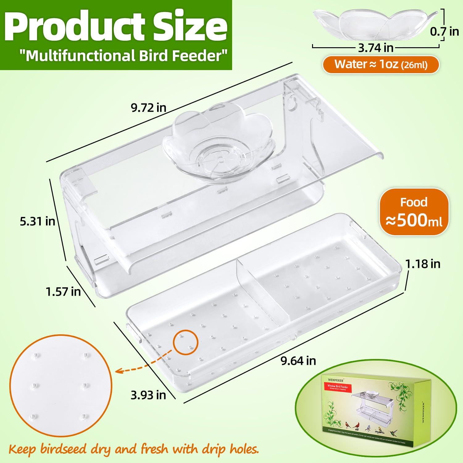WENMIXER Window Bird Feeder with Non-Marking Self-Adhesive Hooks, Clear and Transparent, Outdoor Wild Bird Watching Gift, Garden Decor - Image 2