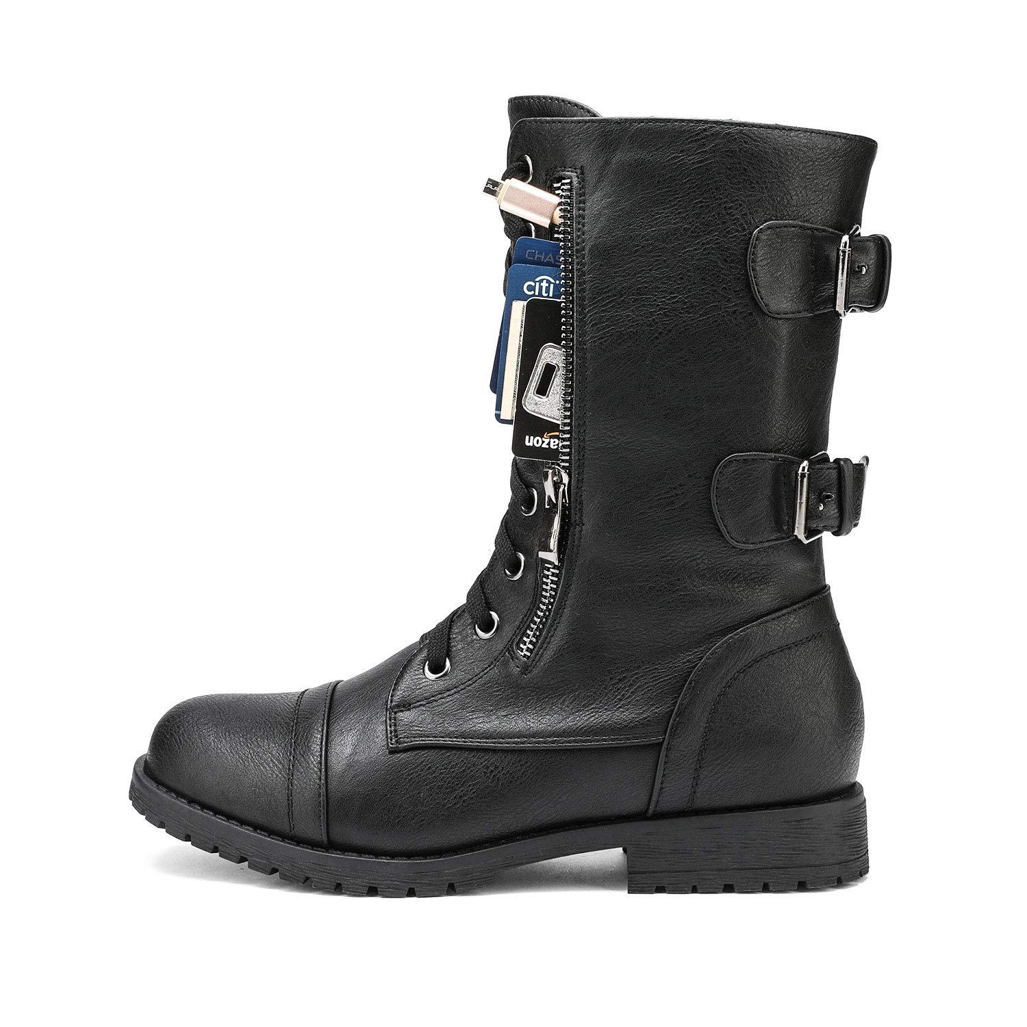 DREAM PAIRS Women's Mid Calf Built-in Wallet Pocket Lace up Military Combat Boots - Image 2
