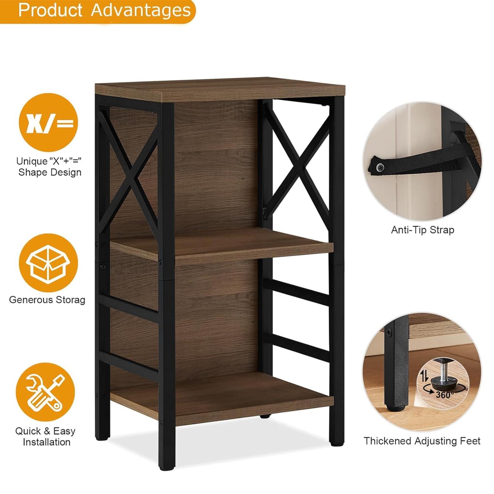 MNEETRUNG Small Bookcase,3 Tier Industrial Bookshelf with Metal Frame and Backboard,Low Rustic Brown Book Shelf,Book case for Small Spaces,Living Room,Bedroom and Home Office - Image 8