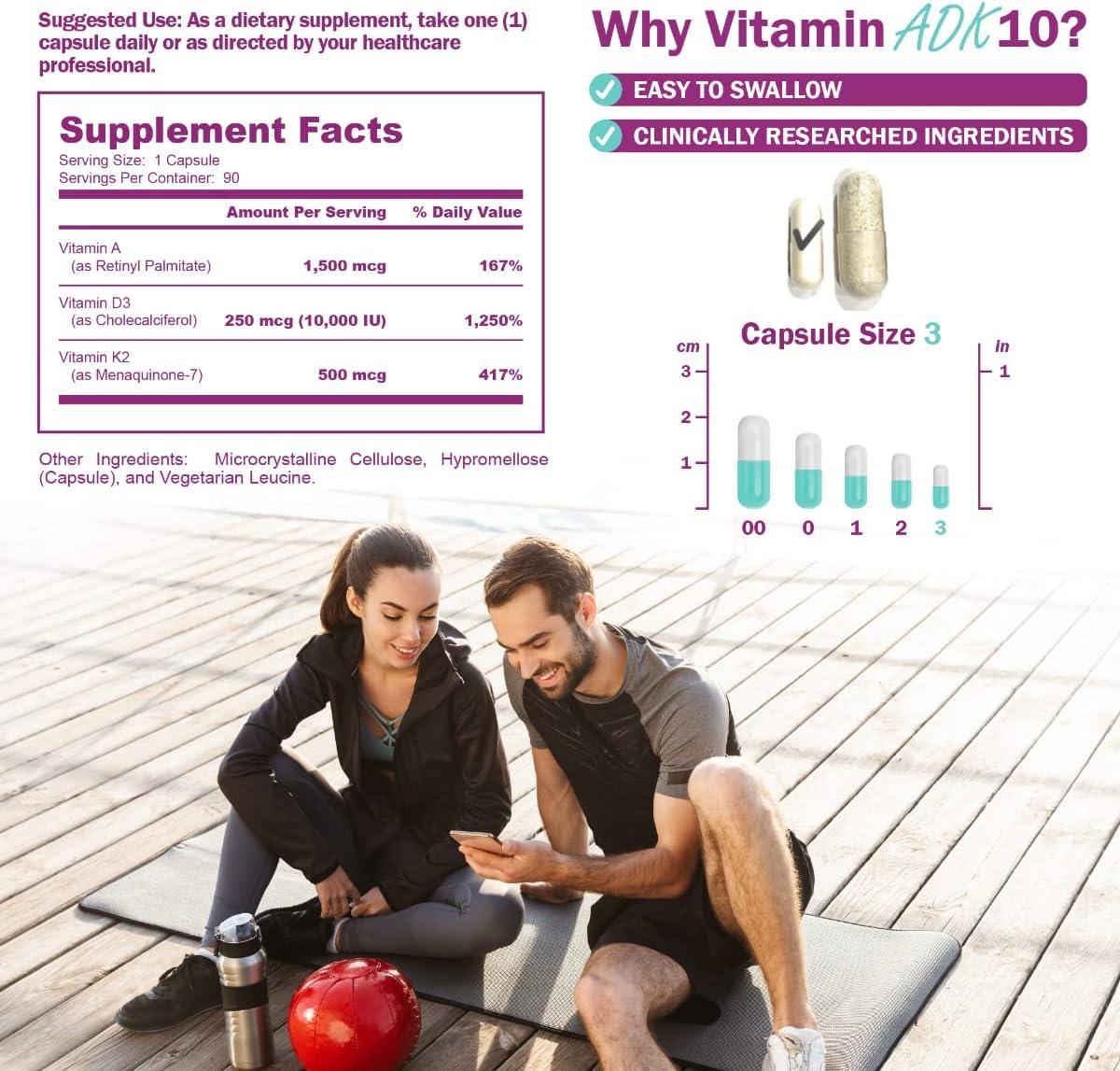 NatureGenX ADK10 – ADK Vitamin Supplement | High Potency Vitamins A, D3 (10,000 IU) & K2 MK-7 for Bone, Heart & Immune Health | 90 Tiny Capsules | 3 Month Supply | Non-GMO, Gluten Free - Image 4