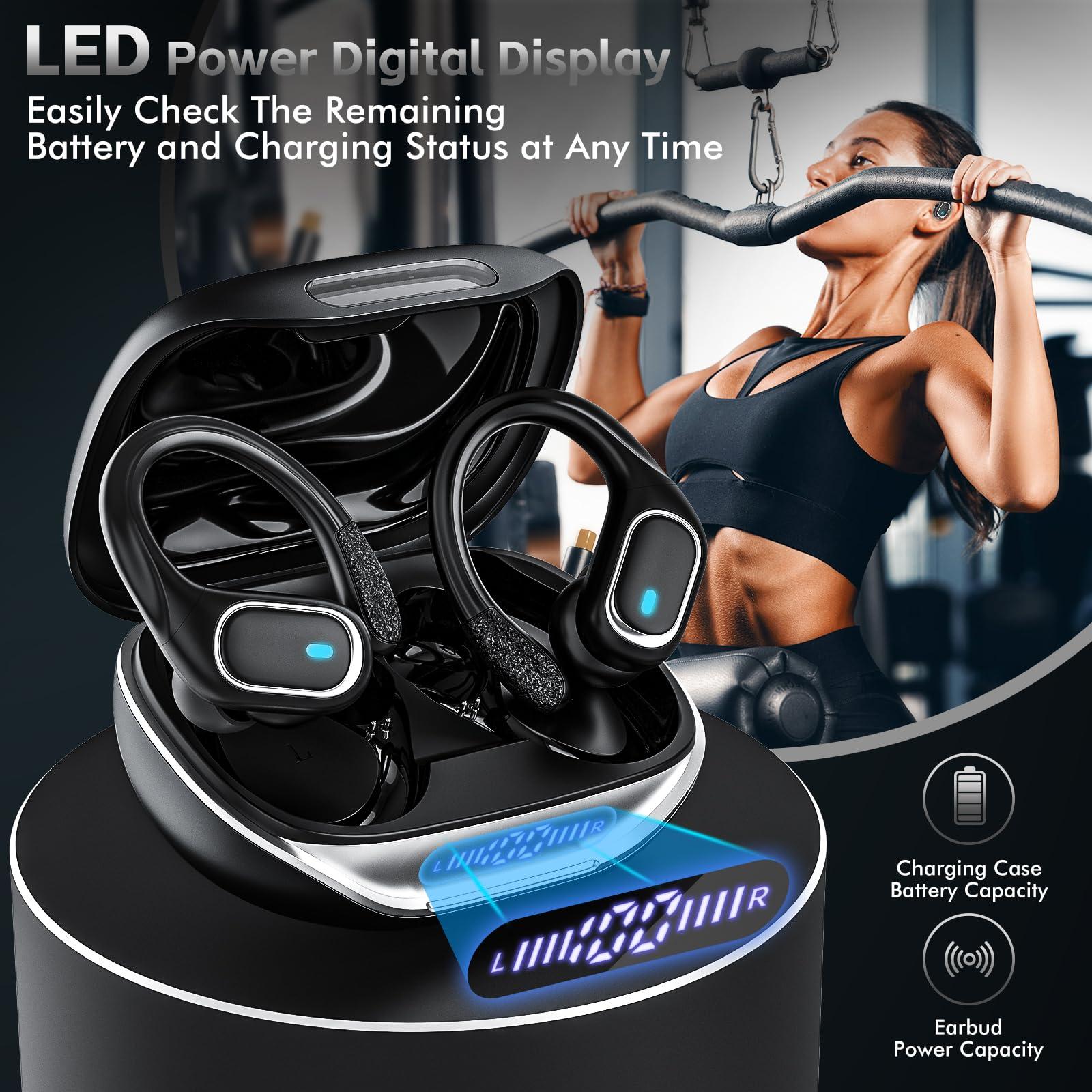 Wireless Earbuds Bluetooth Headphones 80Hrs Playtime Ear Buds IPX7 Waterproof Sports Earphones Wireless Charging Case Over-Ear Earhooks Headest - Black - Image 7