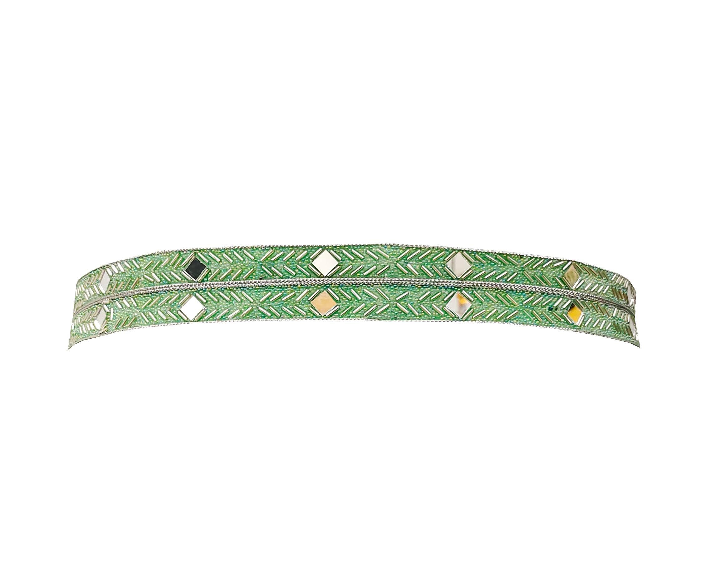 Purala Women's Fabric Kamarband Saree belt waist hip Waist for saree Girl gaun women Lehnga choli Tredisnal Hand Work bally chain cloth Belt (45 2kas green cros) - Image 2