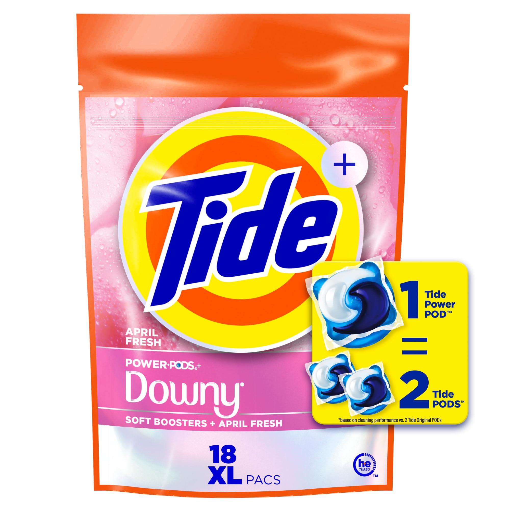 Tide Power PODs 2-in-1 Laundry Detergent Pods with Downy Soft Boosters, Lasting Freshness with April Fresh Scent, 18 Count