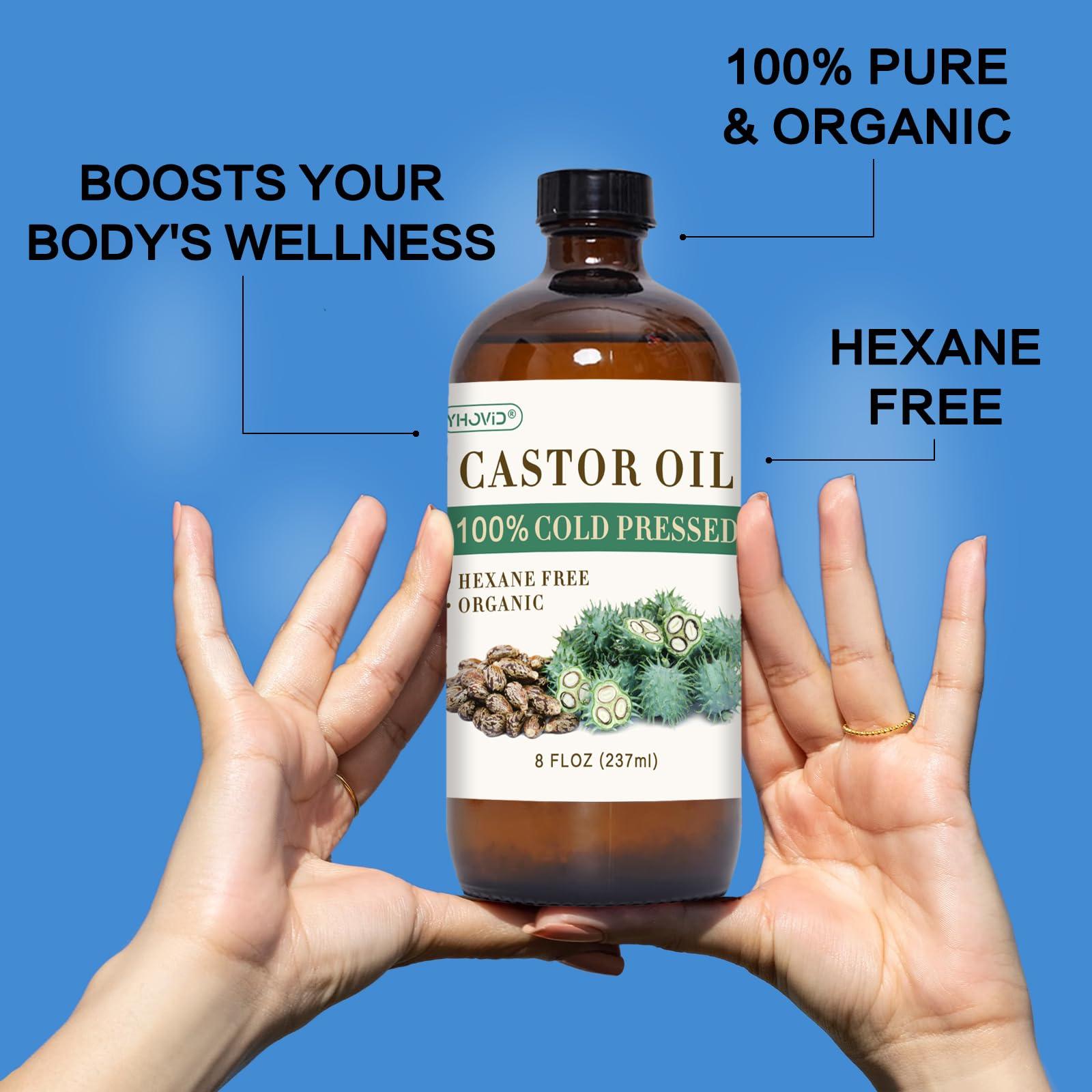 5 Pcs Castor Oil Pack Wrap, Castor Oil Organic Cold Pressed Unrefined Glass Bottle, Caster Oil Wrap for Stomach, Neck, Knee, Foot & Entire Body, Organic Cotton Reusable Pads Kit for Hot/Cold Compress - Image 2