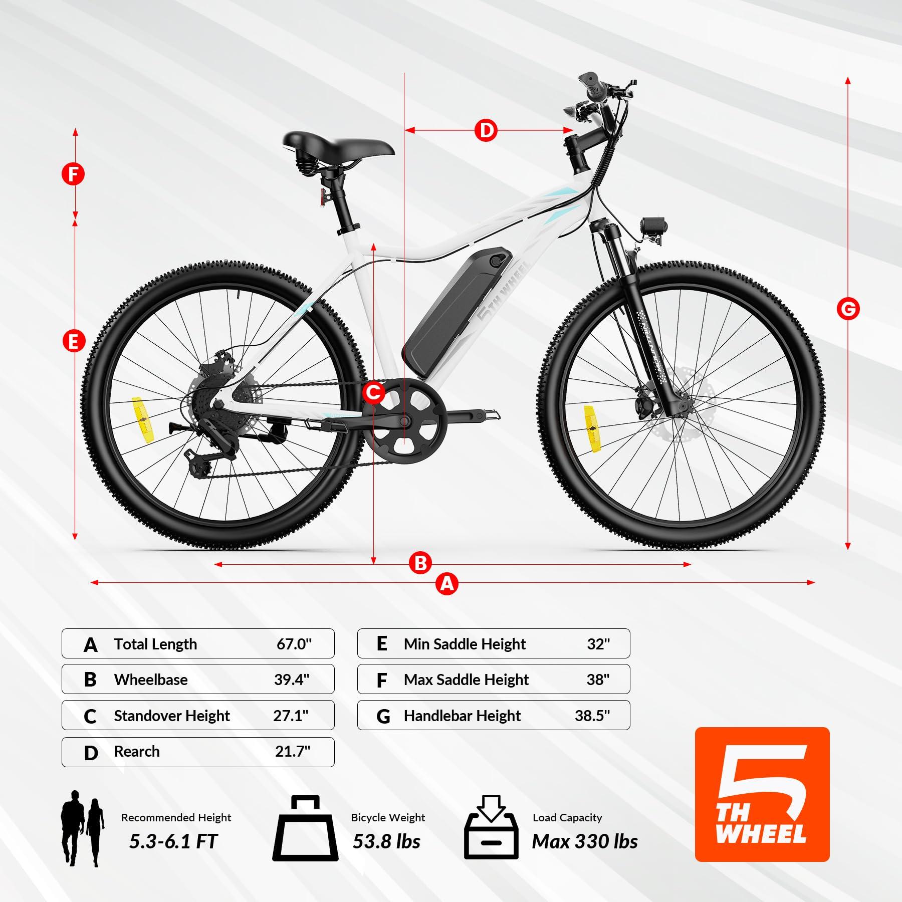 5TH WHEEL Discover Electric Bike for Adults Peak 750W Electric Bike, 23MPH 26" Commuting Electric Mountain Bike with 43 Miles Removable Battery, 7-Speed, Adjustable Front Fork - Image 7