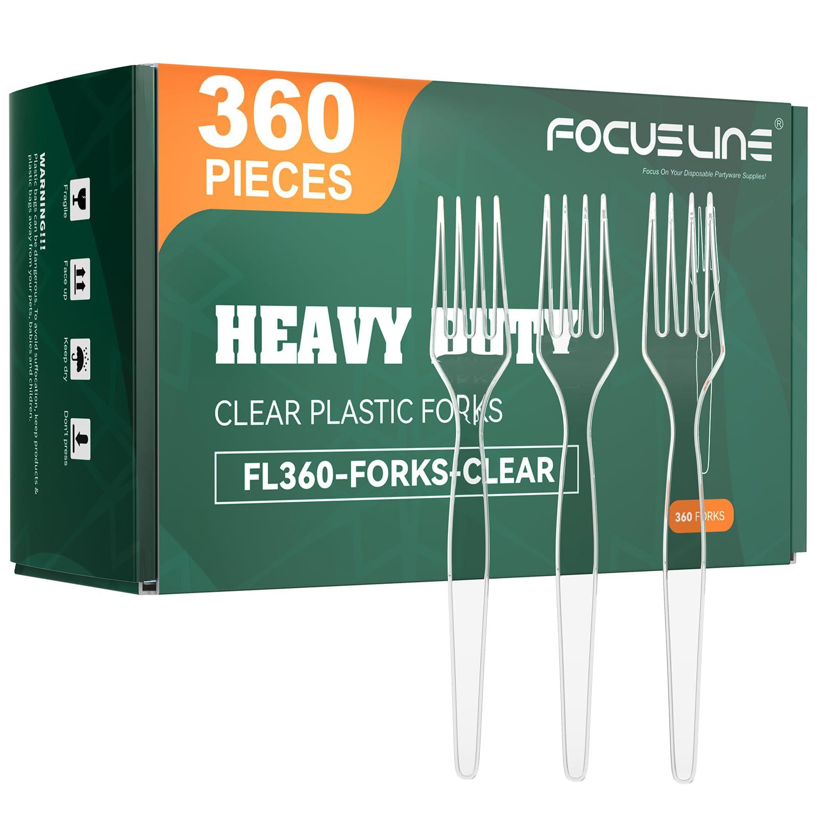 FOCUSLINE 360 Count Clear Plastic Forks Heavy Duty, Solid and Durable Premium Disposable Forks Bulk, Suitable for Catering, Parties, Events and Everyday Use