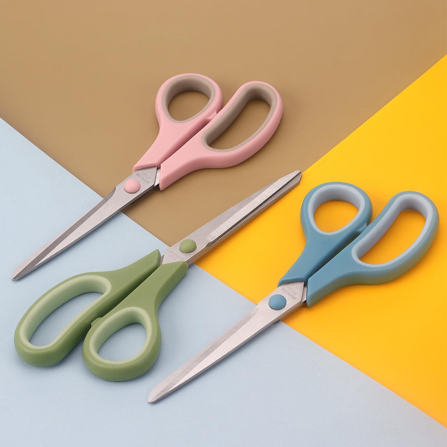LONGKEY Scissors 8.5 Inch scissors all purpose Bulk Set of 3, Scissors for Office Home School Craft Supplies, Soft Comfort-Grip Right/Left Hand - Image 5