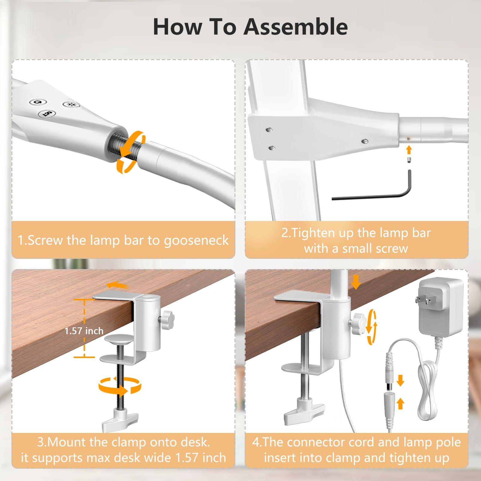 EppieBasic LED Double Head Architect Lamps, Extra Bright Workbench Office Lighting, Eye Protection Modern Desk Light for Monitor Working Reading White 1200LM - Image 6