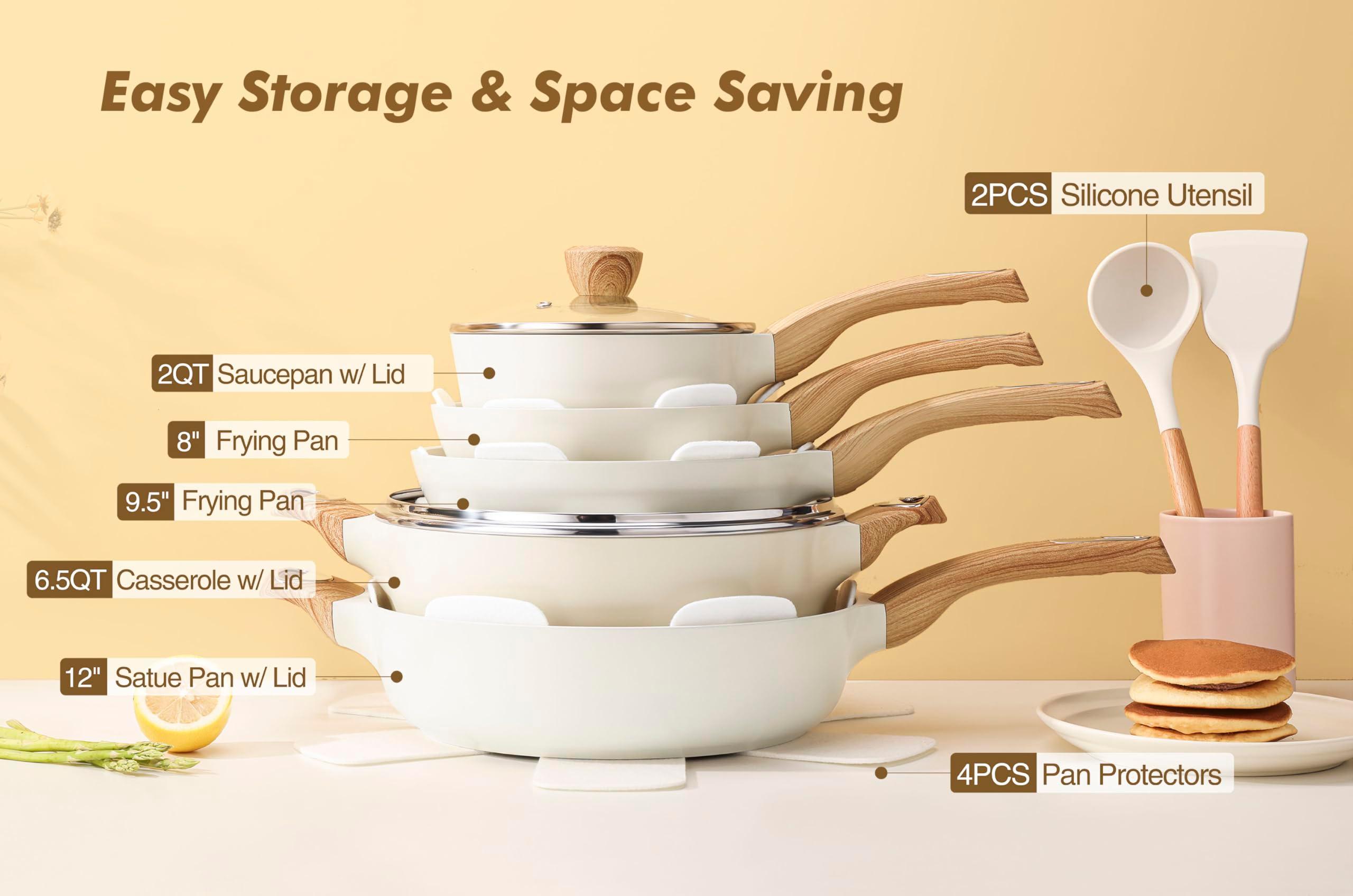 SENSARTE Ceramic Cookware Sets, Pots and Pans Set Non stick, 14-Piece Induction Cookware, Non toxic Healthy Non Stick Kitchen Cooking Set, with Frying Pans Set, PFAS PTFE PFOA PFOS Free - Image 3