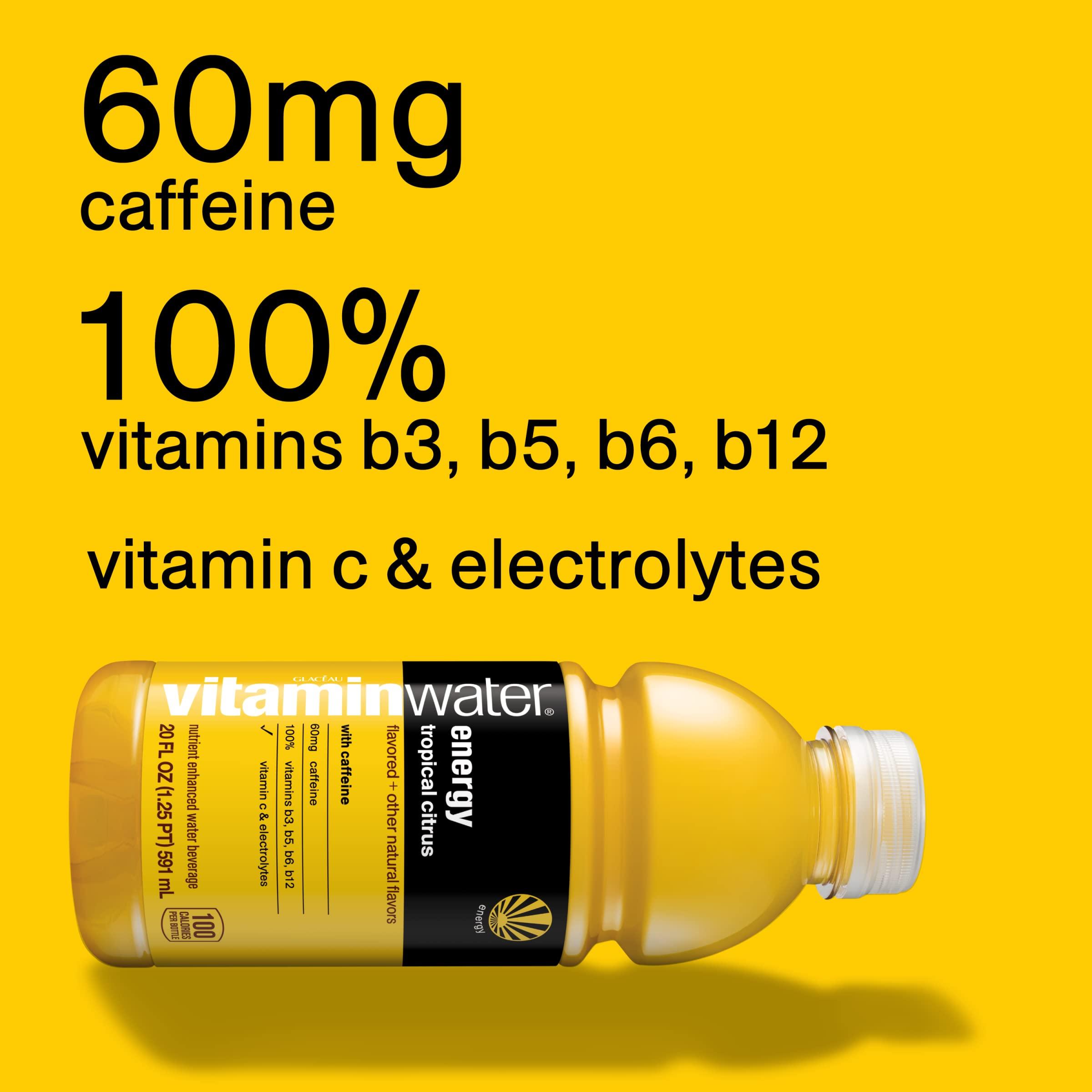 vitaminwater Energy Tropical Citrus Nutrient Enhanced Flavored Water Beverage, 20 fl oz Bottles, 12 Pack - Image 3
