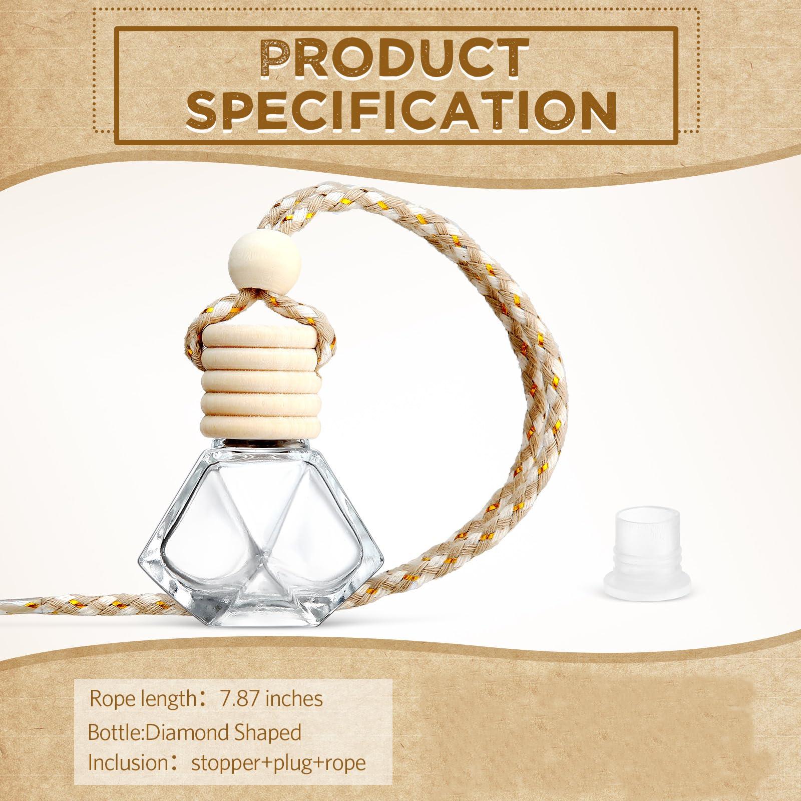 BBTO 50 Pcs Hanging Car Air Freshener Car Diffuser Bottles Empty Glass Perfume Bottle Freshener Diffuser Bottle Pendant for Essential Oil Fragrance Aromatherapy Bottle Ornament(Rhombus) - Image 3