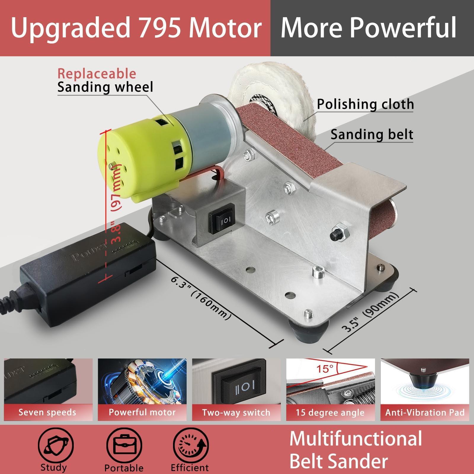 Mini Belt Sander, 7 Adjustable Speed Electric Knife Sharpener, 15 Degree Belt Grinder, Power Belt Sander for Metal Working and Woodworking - Image 3