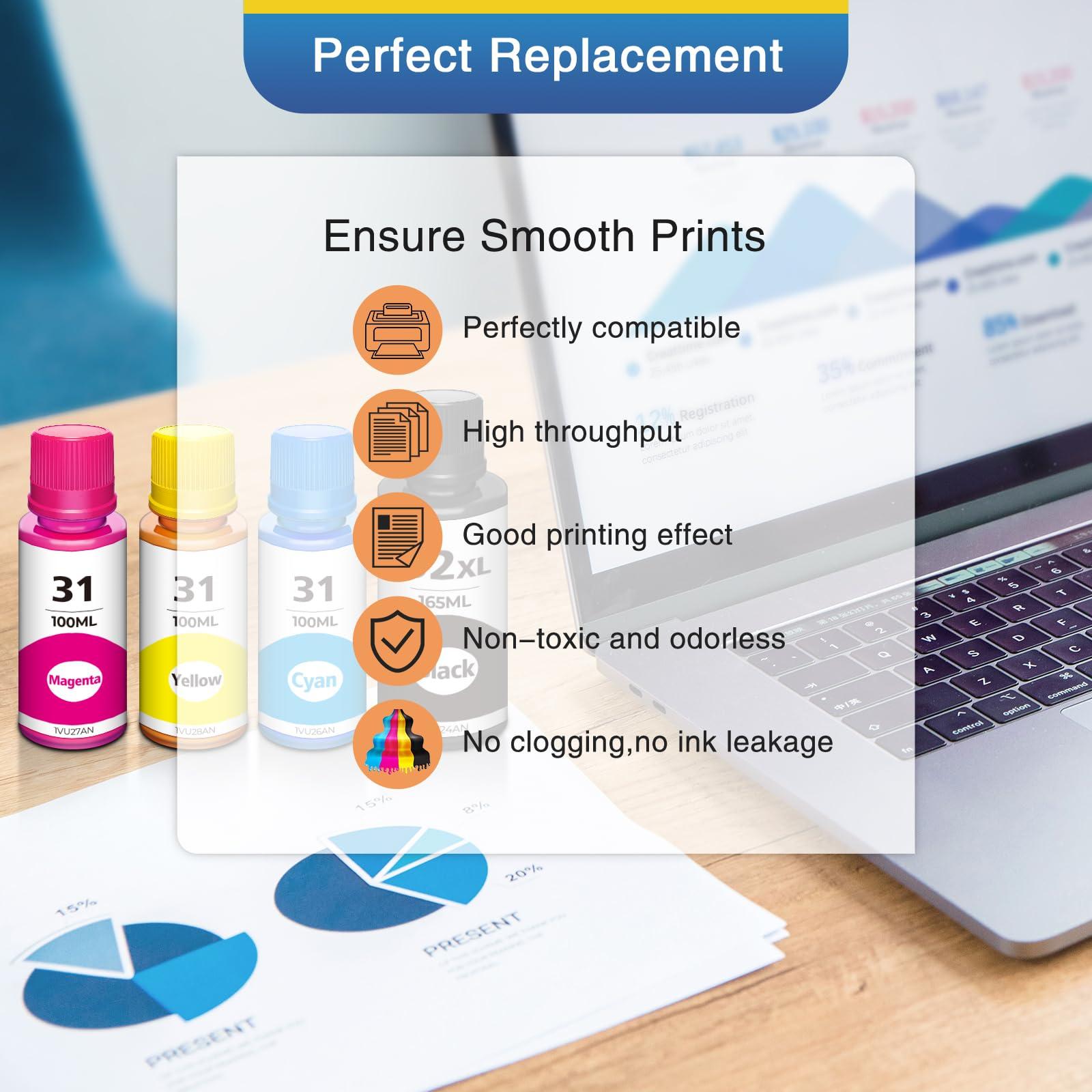 Topcolor 31 32XL Ink Bottle Set Replacement for HP Smart Tank 5101 7602 6001 5000 Ink Refill Compatible for HP 31 32XL, Compatible for Smart Tank 7301 7001 5101 5000 5102 7002 5103 - Image 4