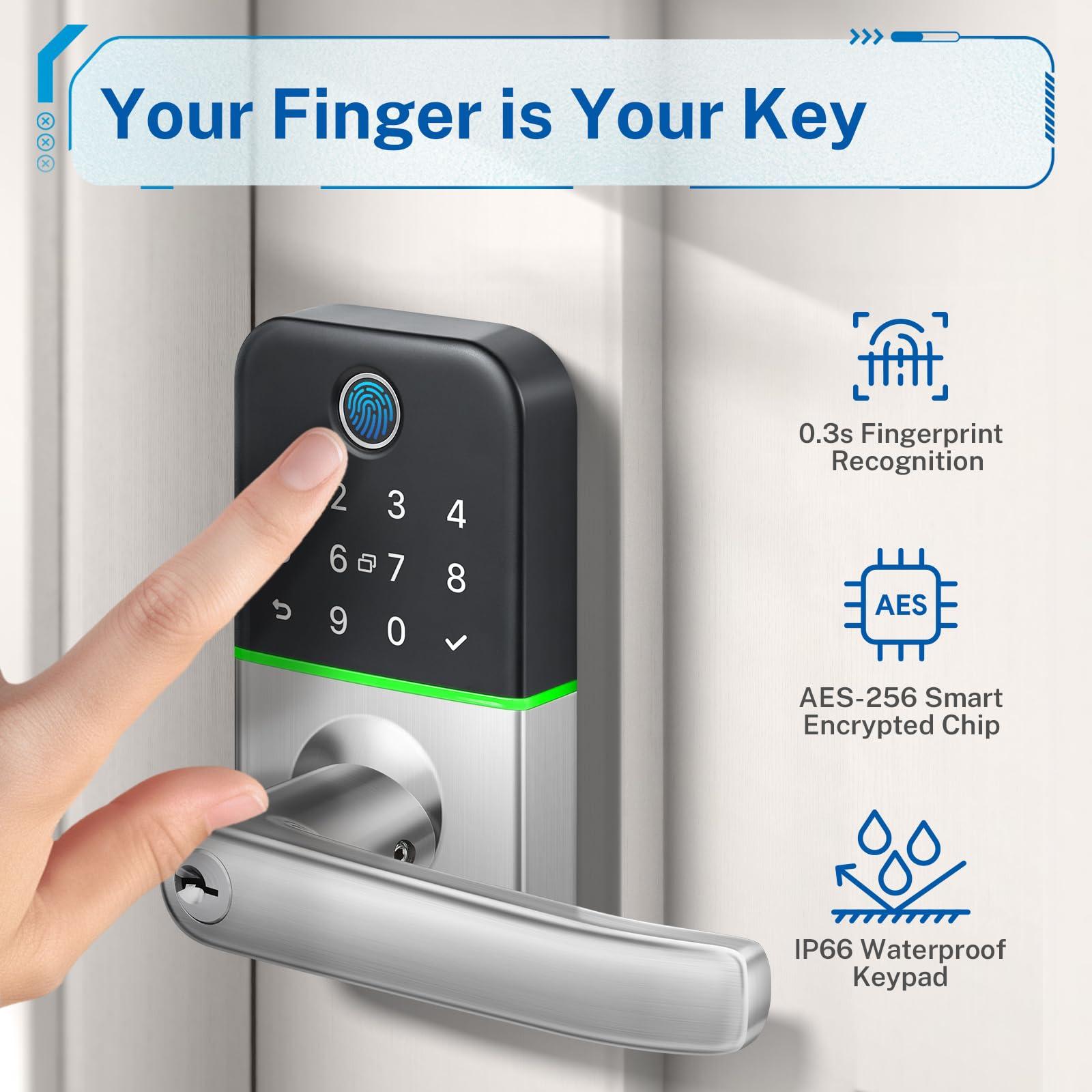 Keypad Smart Door Lock with Handle: Kucacci Keyless Entry Door Lock - Smart Lock for Front Door - Electronic Door Lock with Keypad for Exterior Door - Deadbolt Lever Alternative - Easy Installation - Image 3
