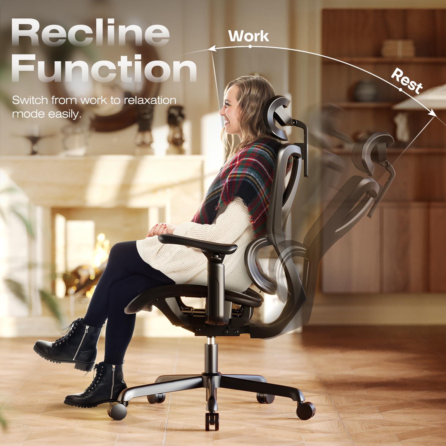 ELABEST T11 Ergonomic Office Chair,High Back Desk Chairs with Separate Lumbar Support,Magic Armrests,Adjustable Wide Headrest,Comfy Executive Computer Chair,Big and Tall Mesh Chair for Home Office - Image 8