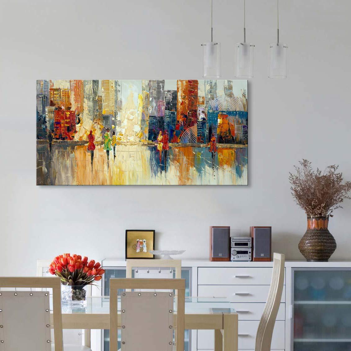 Canvas Wall Art Abstract Cityscape Painting Modern New York City Artwork Lady Romantic Street Scenery Picture Home Office Decor - Image 5