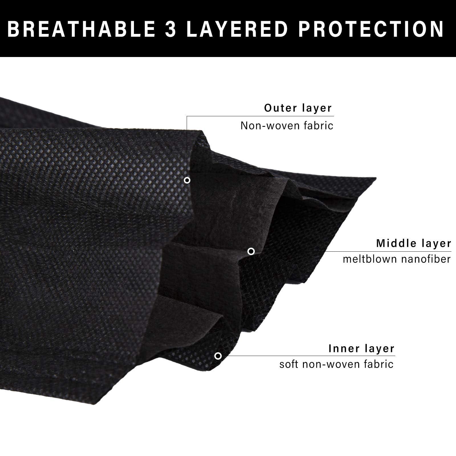 Borje Disposable Face Mask, 100 PCS Black Masks, 3 Ply Protection Face Masks - Image 2