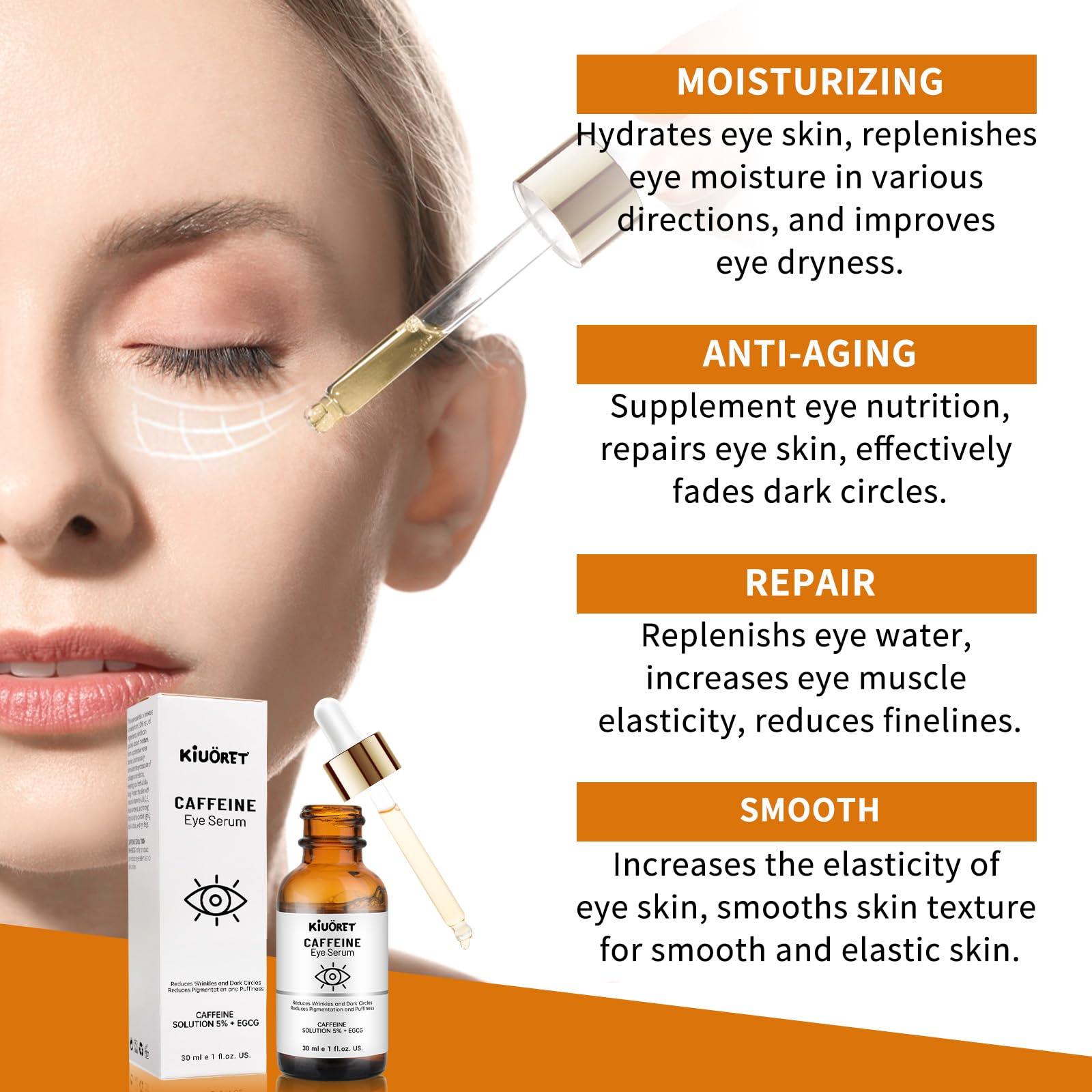 Caffeine Eye Serum with EGCG, 5% Caffeine Solution for Eyes Reduces Pigmentation and Puffiness, Under Eye Serum for Dark Circles, Wrinkles and Fine Lines for All Skin Types, 1 OZ - Image 2