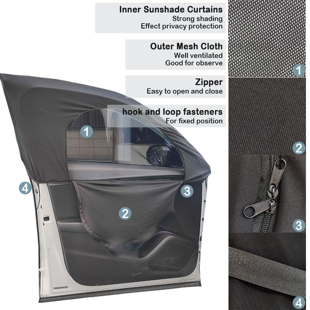 4PCS Car Window Shades with Zipper,Breathable Car Window Cover Baby Window Shades for Car,Camping Essentials Side Window Sun Shade for Privacy Protection Fits Most Cars - Image 6