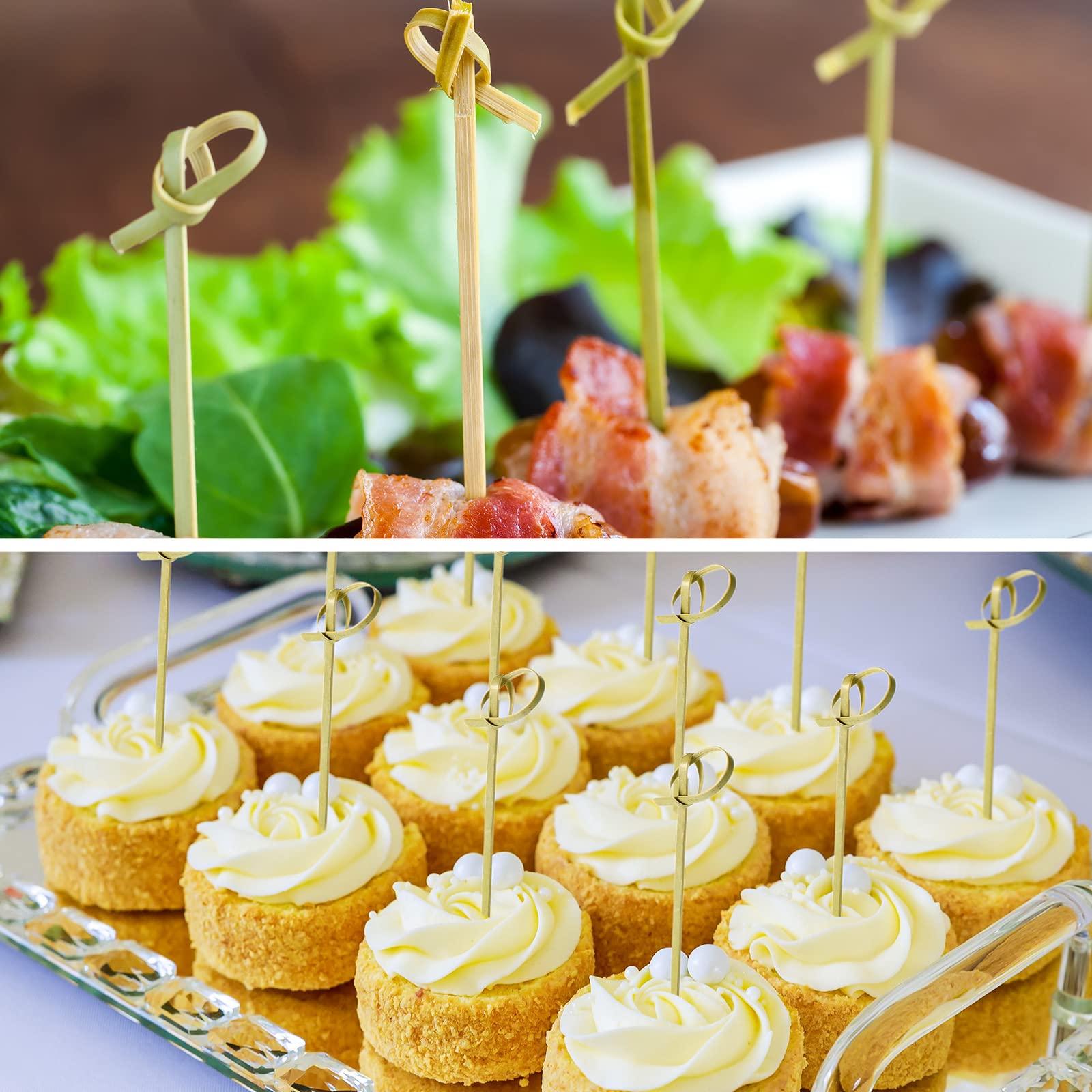 Meanplan 1000 Pcs Bamboo Cocktail Picks 4.72 Inch Bamboo Skewers Handmade Food Garnish Sticks with Looped Knot Fruit Toothpicks for Drinks Appetizer Cocktail Themed Party Snack(Green) - Image 7