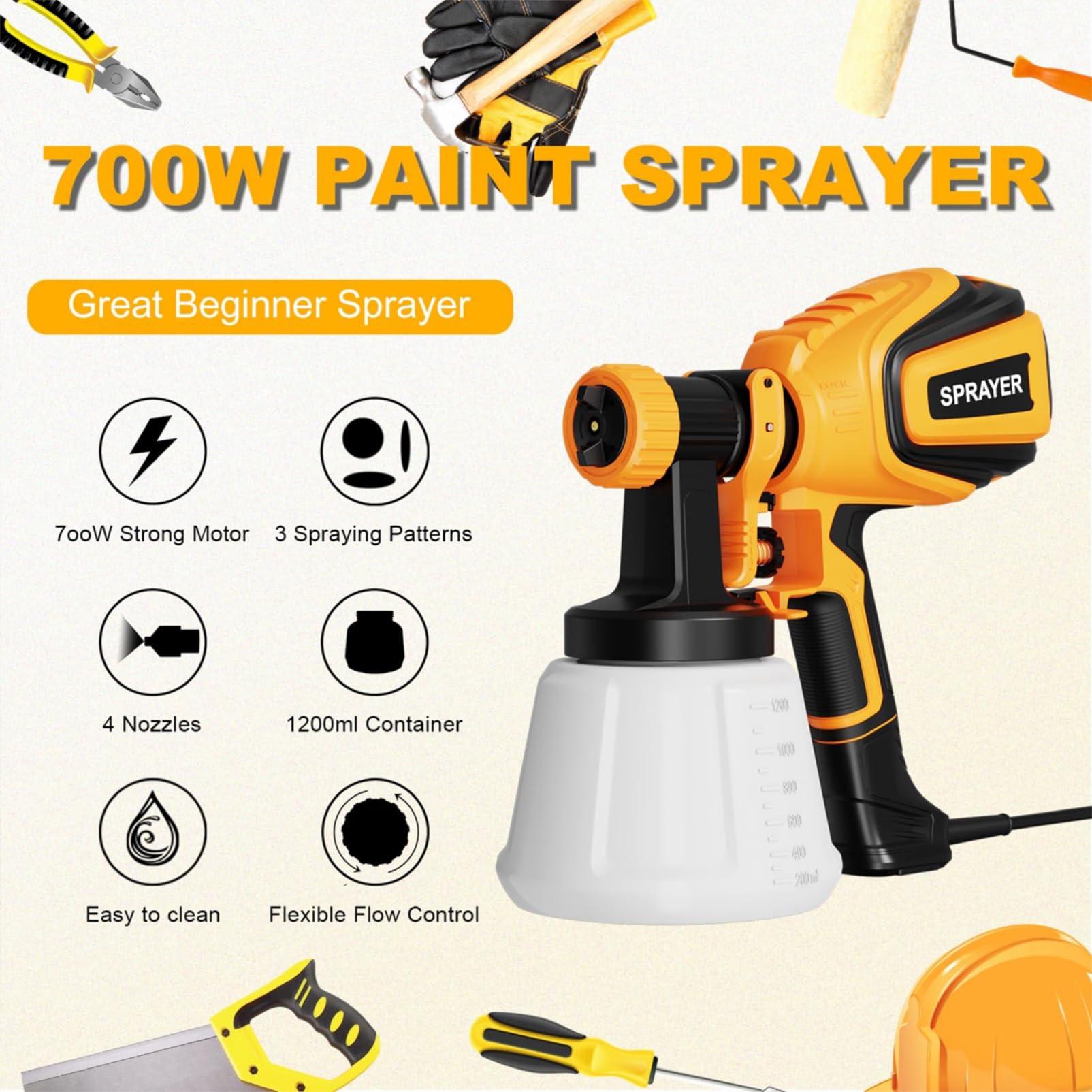 VONFORN Paint Sprayer, 700W HVLP Spray Gun with Cleaning & Blowing Joints, 4 Nozzles and 3 Patterns, Easy to Clean, for Furniture, Cabinets, Fence, Walls, Door, Garden Chairs etc. VF803 - Image 2
