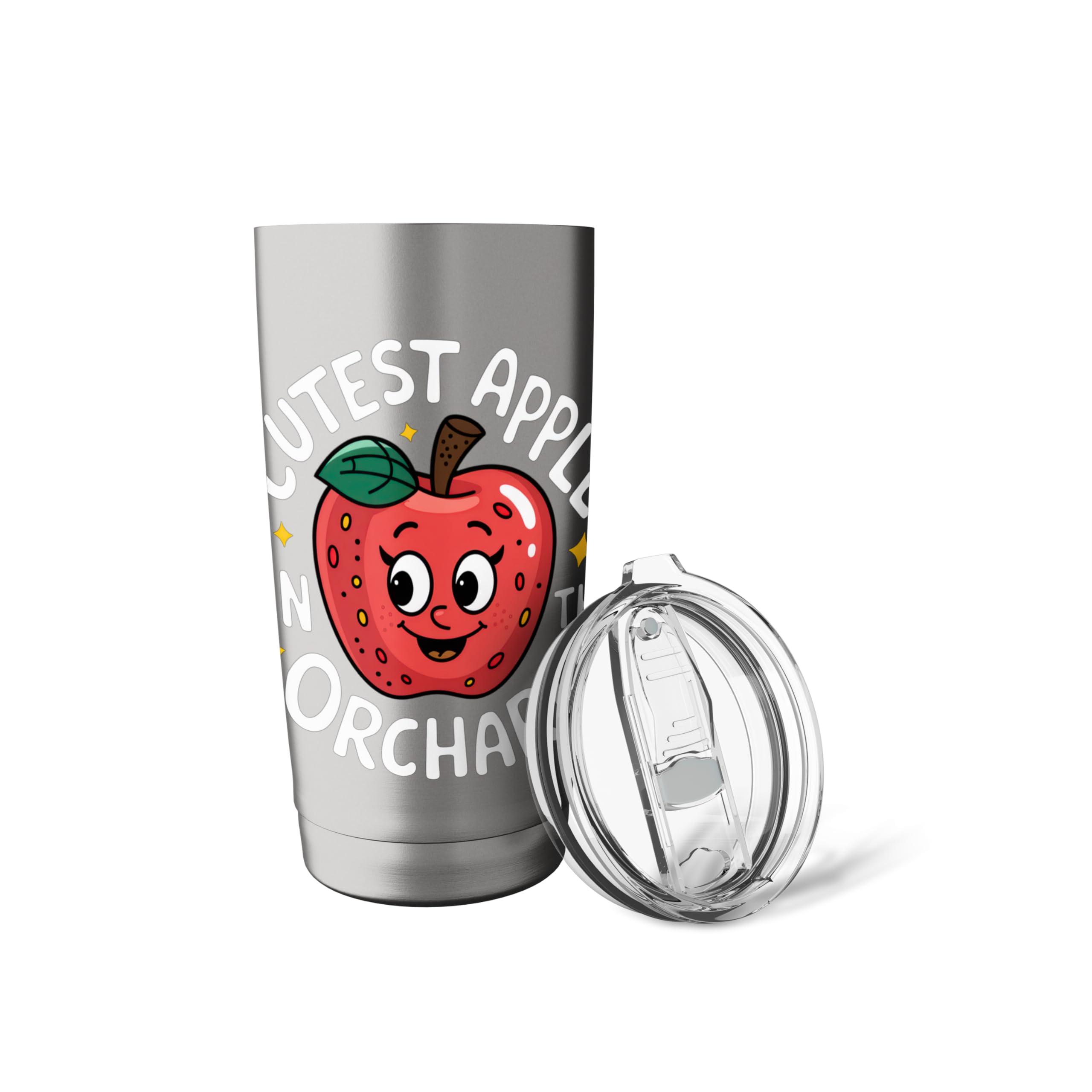 Cutest Apple In The Orchard Adorable Face Fun Joy Smiles Stainless Steel Insulated Tumbler - Image 6