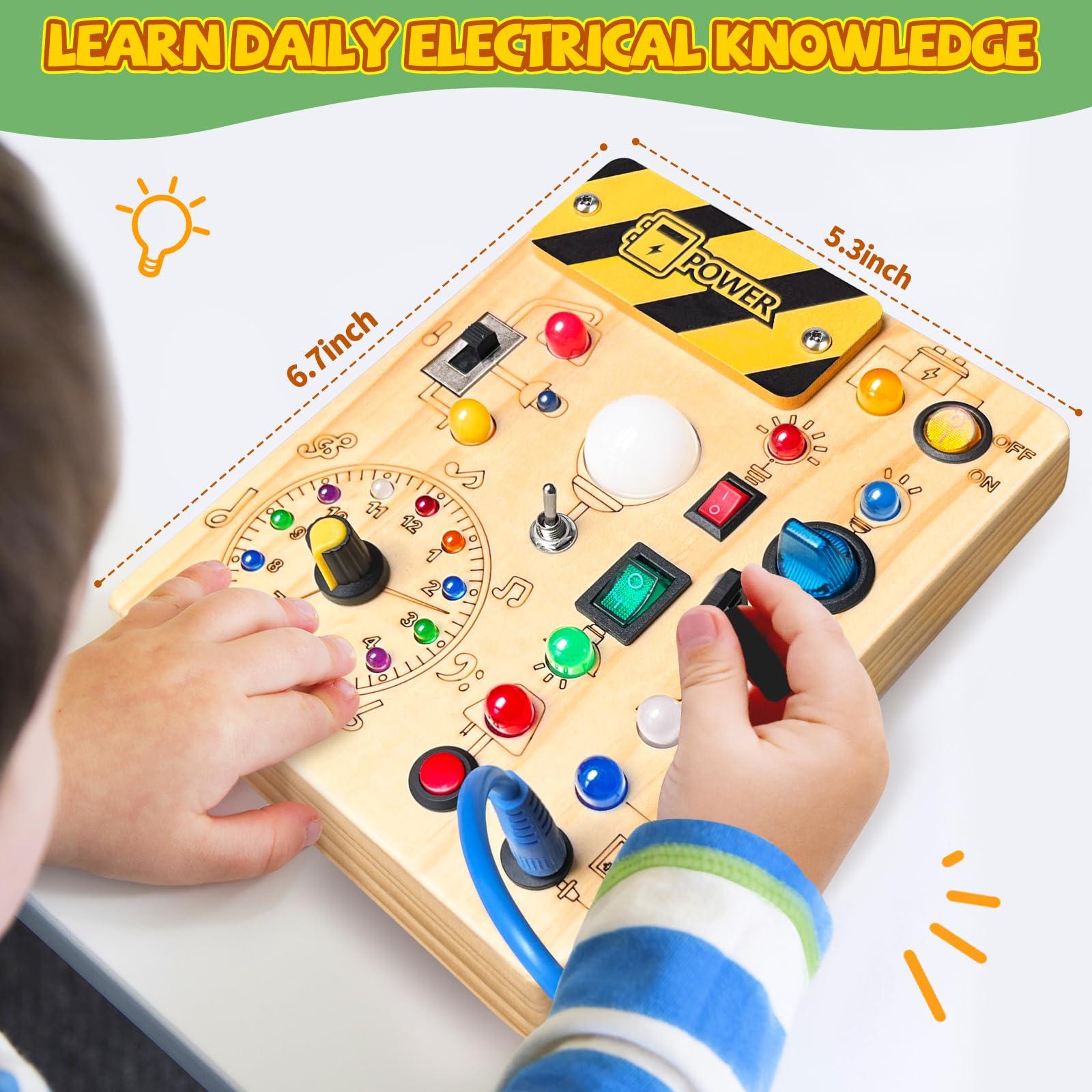 Iabedi Busy Board, Montessori Toy for 1-3 Years Old, Wooden Toddler Sensory Travel Toy, Ideal Gift for 1+ Year Old Boys (Busy Board Plus V2), Medium, Yellow - Image 2