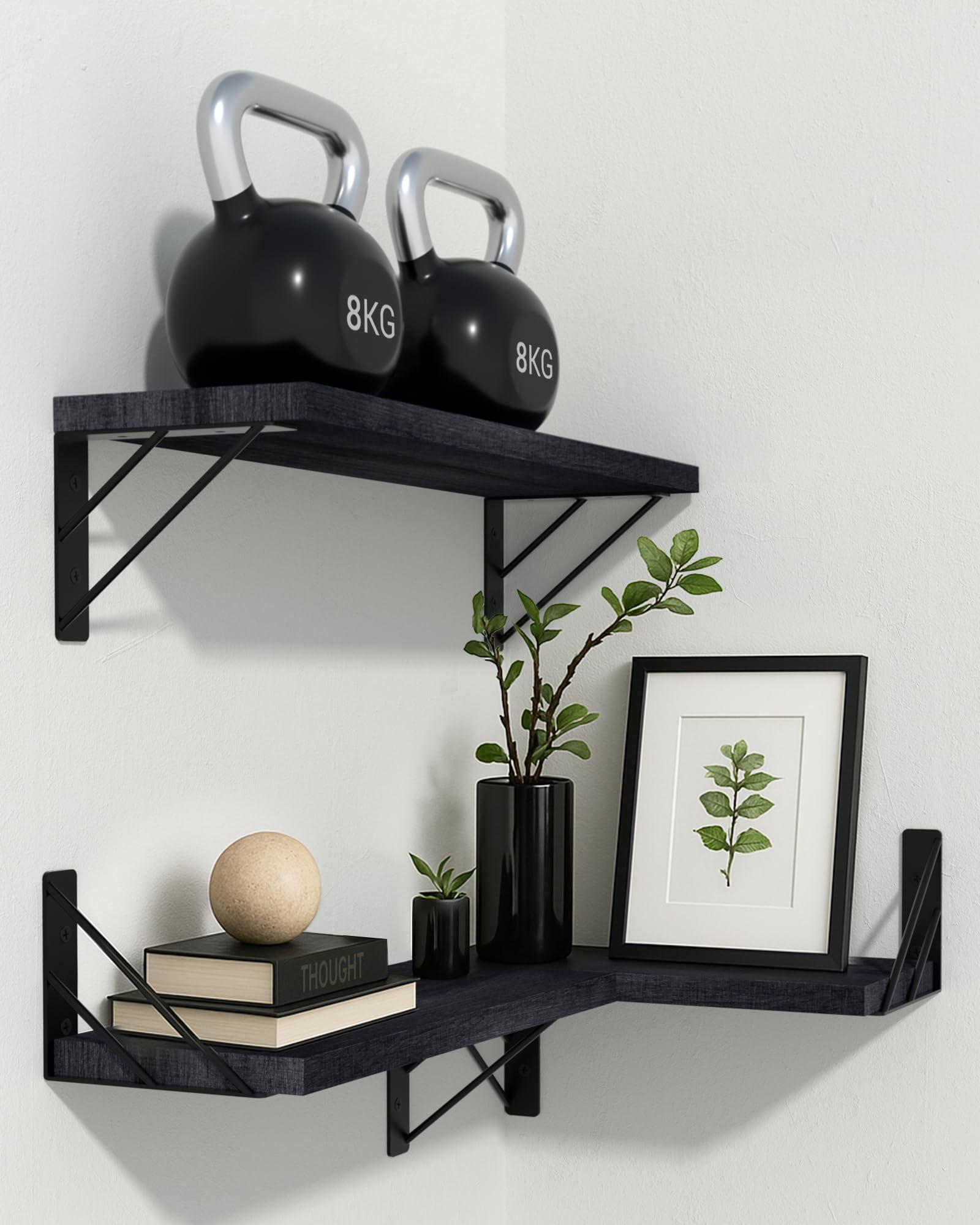 BAYKA Wall Shelves for Bedroom Decor, Floating Wall Shelves for Living Room Kitchen Storage, Wall Mounted Rustic Wood Floating Shelves for Kids Books, Corner Shelves for Bathroom, Office(Set of 3) - Image 7