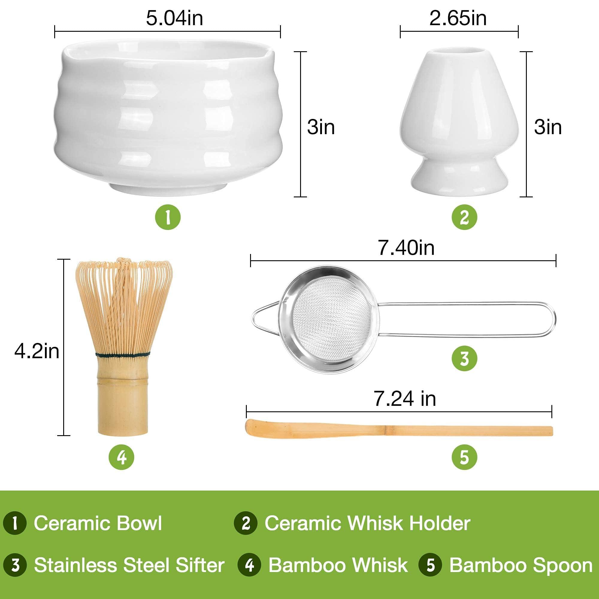 Marce Matcha Whisk Set- Matcha Set includes Matcha Whisk and Bowl (Matcha Bowl), Sifter, Holder and Scoop- The Perfect Bamboo Whisk for Matcha Tea (White) - Image 3