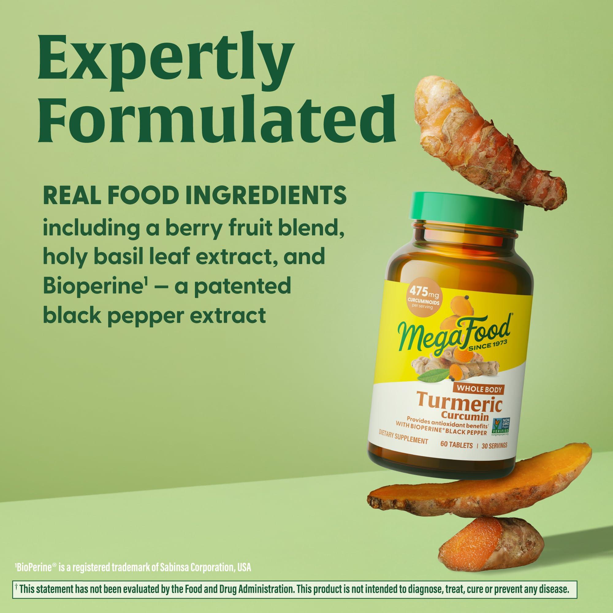 MegaFood Whole Body Turmeric Curcumin Supplement - Turmeric Supplement With Black Pepper & Vitamin C - 475 mg Curcuminoids Per Serving - Antioxidant & Immune Support - Vegan - 120 Tablets, 60 Servings - Image 5