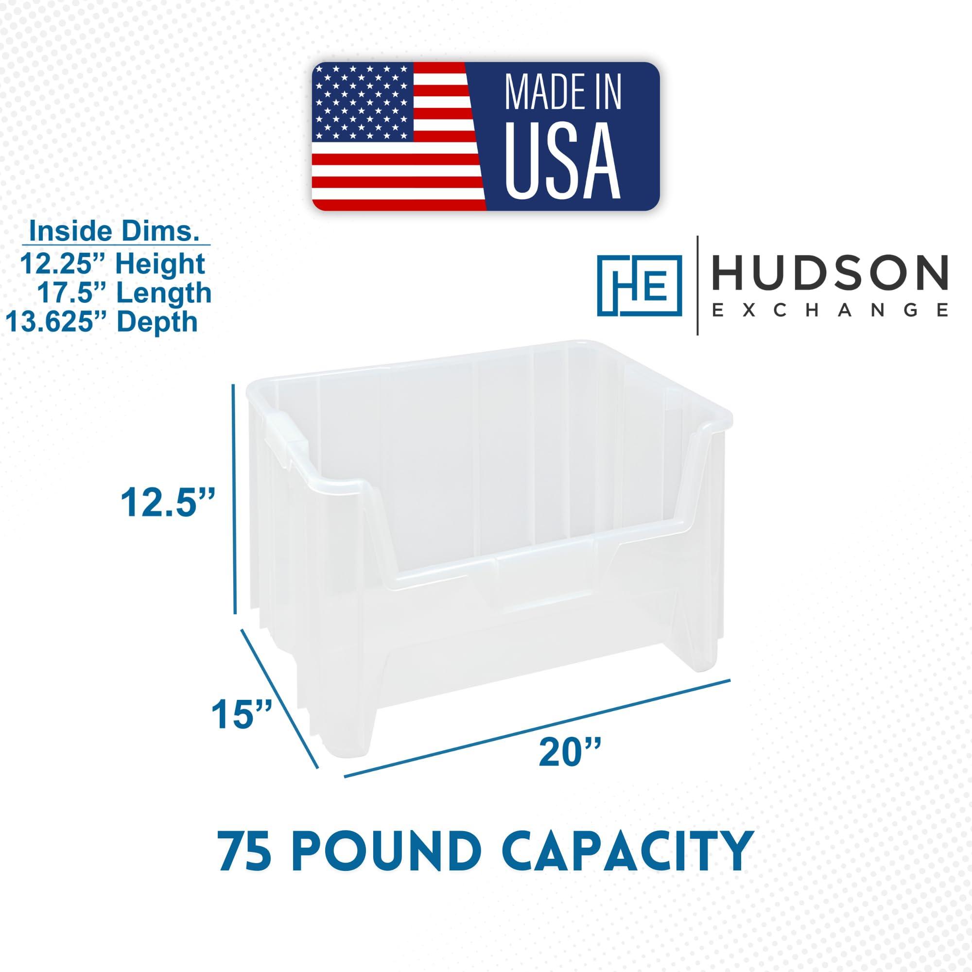 Hudson Exchange 20" x 15" x 12.5" (3 Pack) Plastic Giant Stackable Hopper Bin Container, Clear - Image 2