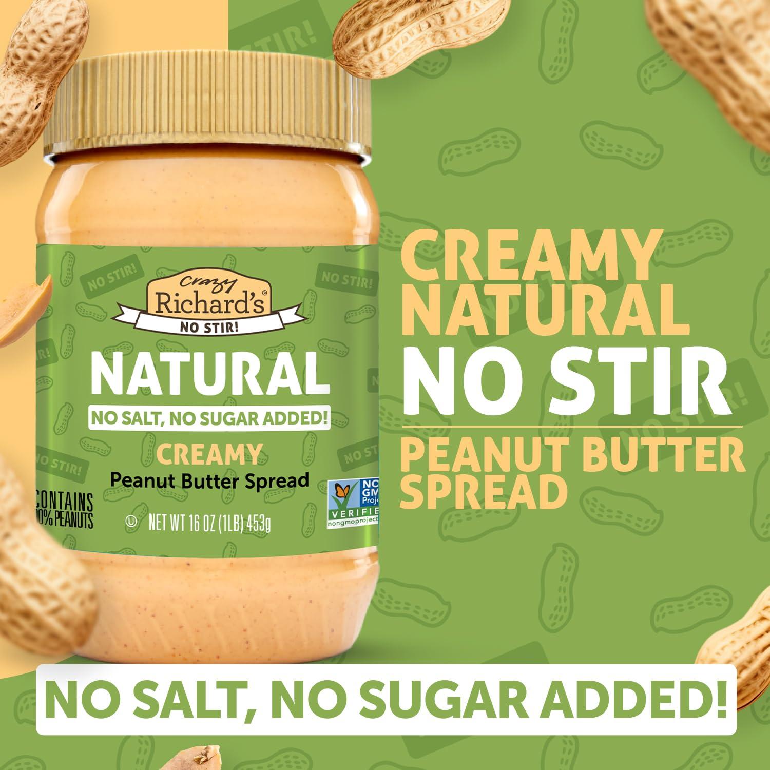 Crazy Richard's Creamy No Stir Peanut Butter with No Added Salt, Sugar, Or Preservatives (1 Pack) - Image 3
