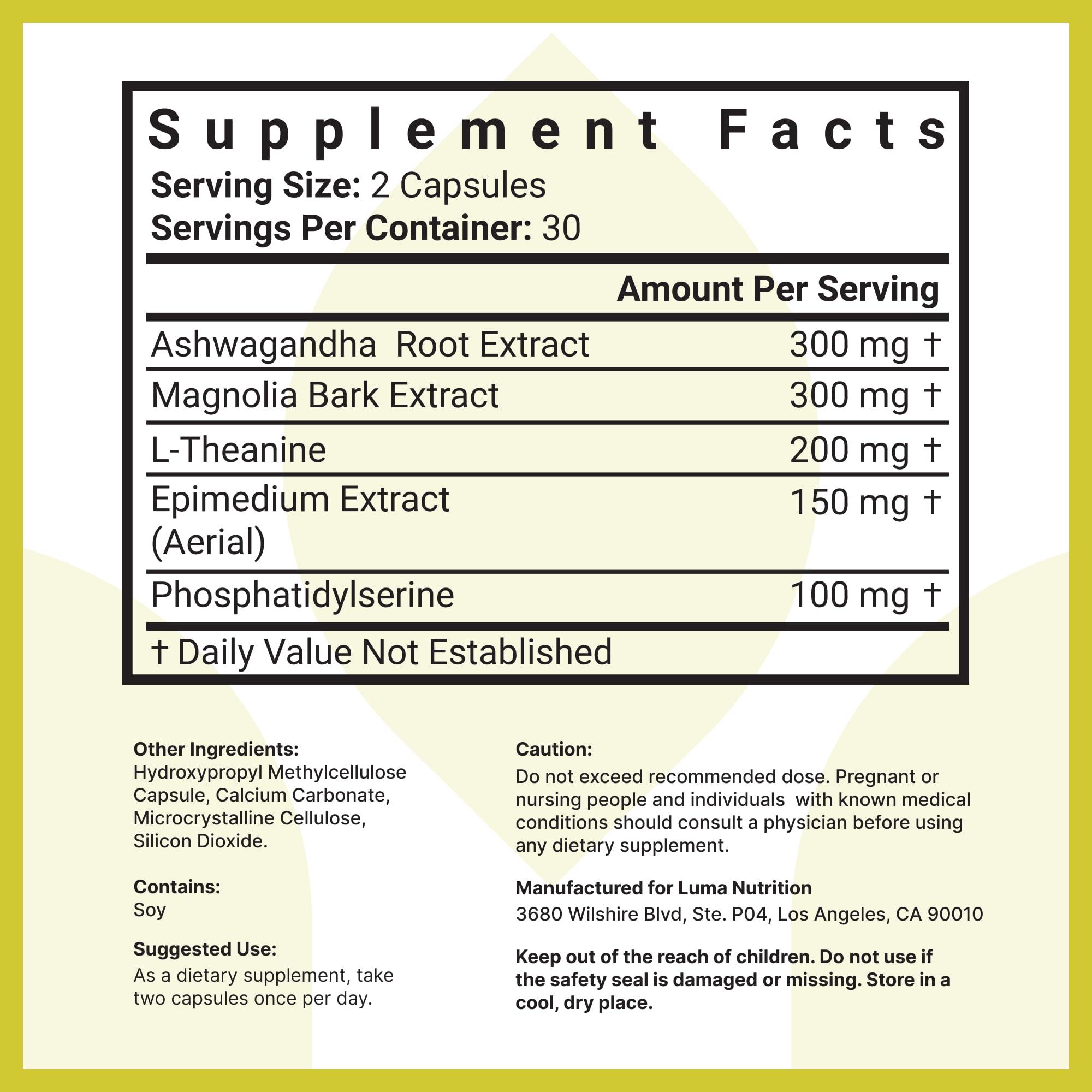 Luma Nutrition Cortisol Reducer and Manager - Ashwagandha + L-Theanine - Cortisol Supplements for Women and Men - Stress Relief, Restful Sleep, Detox, Lower and Control - 60 Capsules - Image 7
