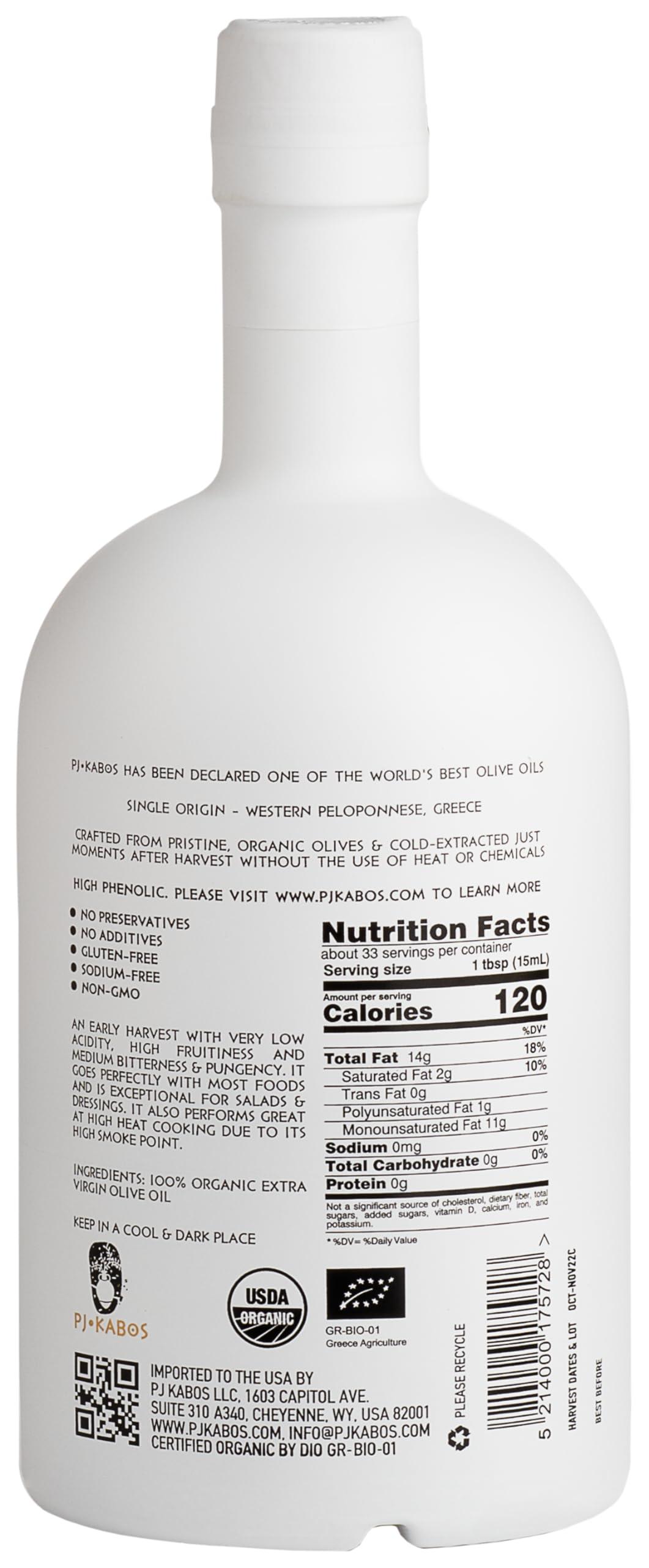 P.J. KABOS 2025 Gold Award Winner, High Phenolic (500+ mg/kg), USDA Organic Greek Extra Virgin Olive Oil, Kosher, Greece, Cold Extracted, 16.9oz, “Family Reserve Organic - Medium” - Image 2