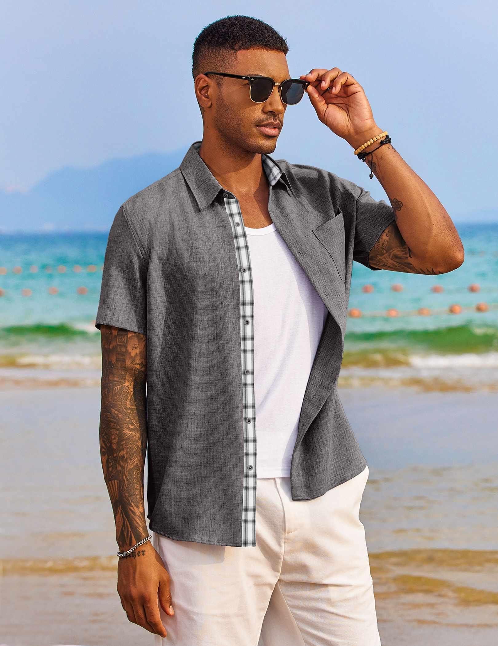 COOFANDY Men's Button Down Shirts Short Sleeve Casual Shirts Summer Beach Shirts Vacation Wedding Shirts with Pocket - Image 3