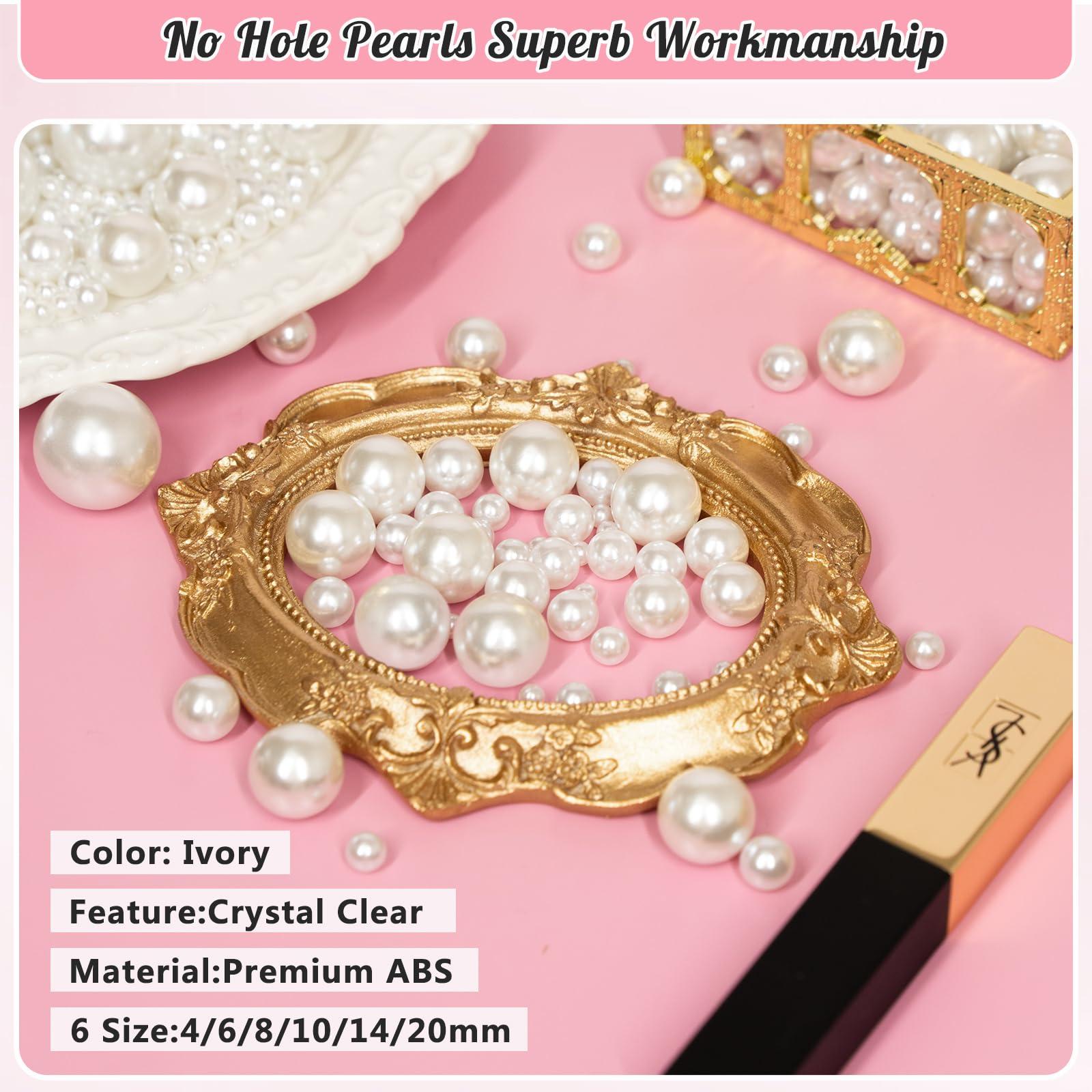 2000PCS Pearls for Crafting, Ivory No Hole Beads for Centerpieces Vases, Assorted Sizes Bulk Fake Pearls Beads for Vase Filler, Candles Centerpiece, DIY Crafts, Jewelry Making (4/6/8/10/14/20mm) - Image 3