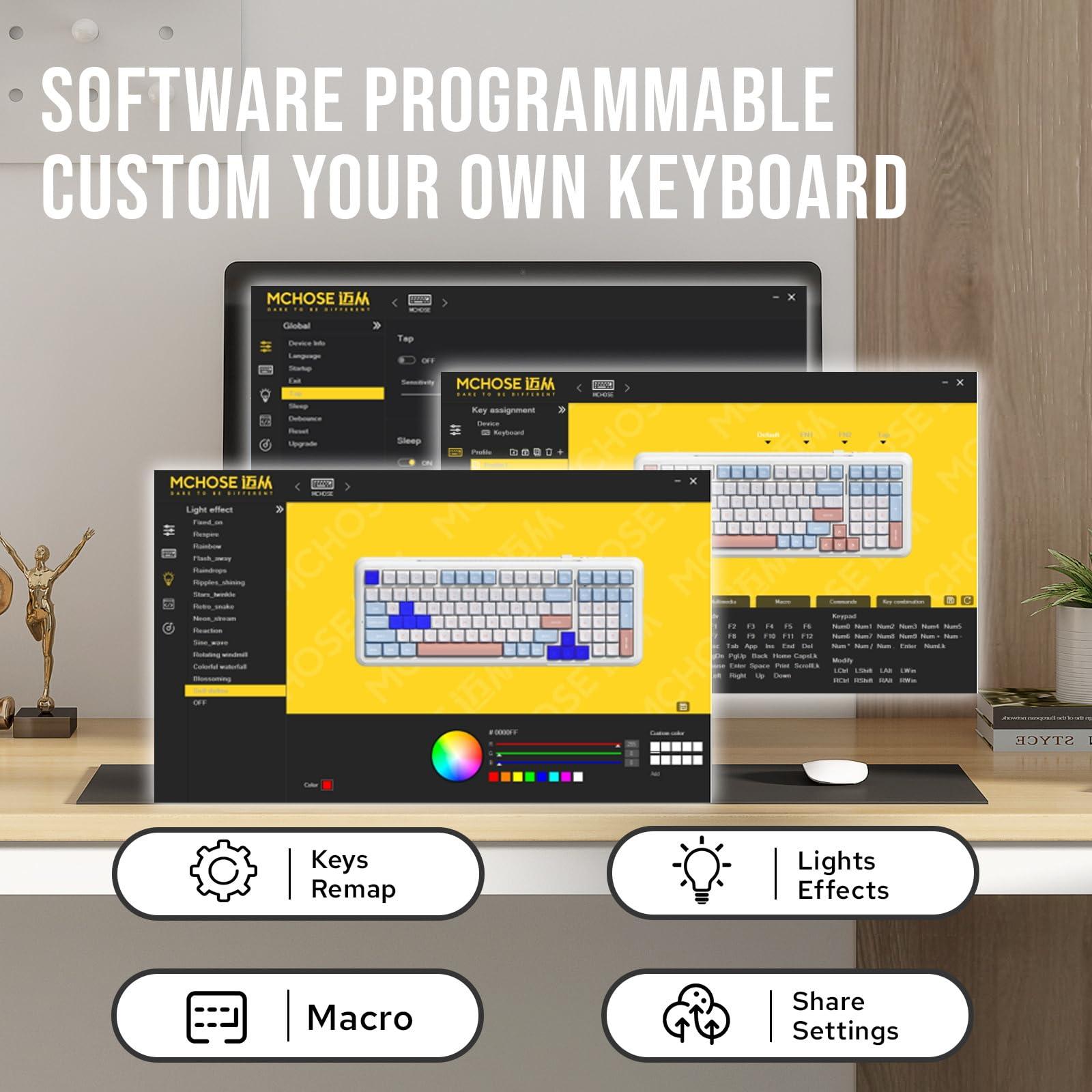 MechLands MCHOSE K99 96% Wireless Gaming Keyboard, Gasket Mechanical Keyboard, BT5.0/USB-C/2.4GHz Wireless Creamy keyboard, with 6-Layer Padding, 6000mAh Battery, Hot Swappable, NKRO for Win/Mac/Linux - Image 7