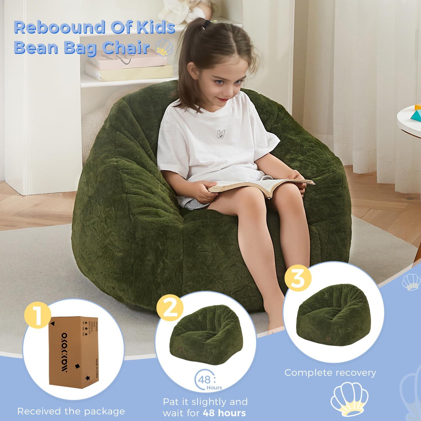 MAXYOYO Bean Bag Chair for Kids, Shell Shaped Bean Bag Couch for Boys and Girls, Toddler Chair Bean Bag Sofa for Playroom, Nursery Room, Green - Image 3