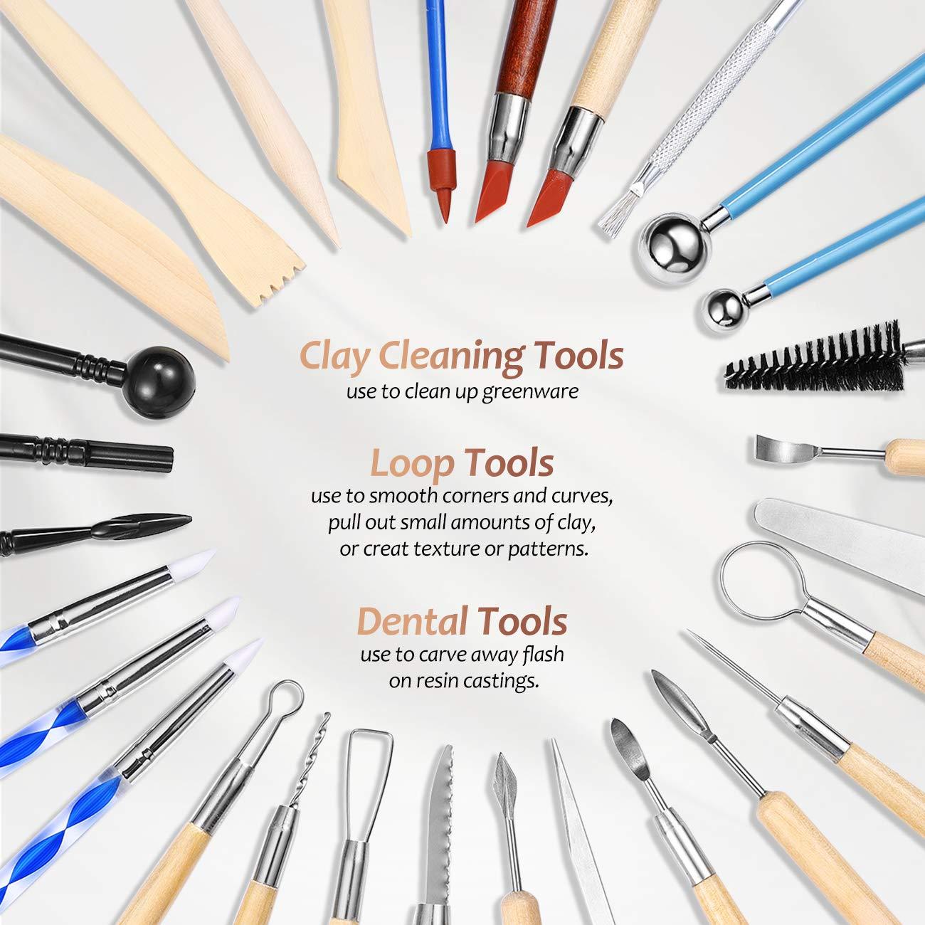 ISSEVE Pottery Clay Sculpting Tools 43Pcs Double Sided Ceramic Clay Carving Tool Set with Upgrade Stand-Up Design Carrying Case for Beginners Professionals School Student Pottery Modeling Smoothing - Image 7