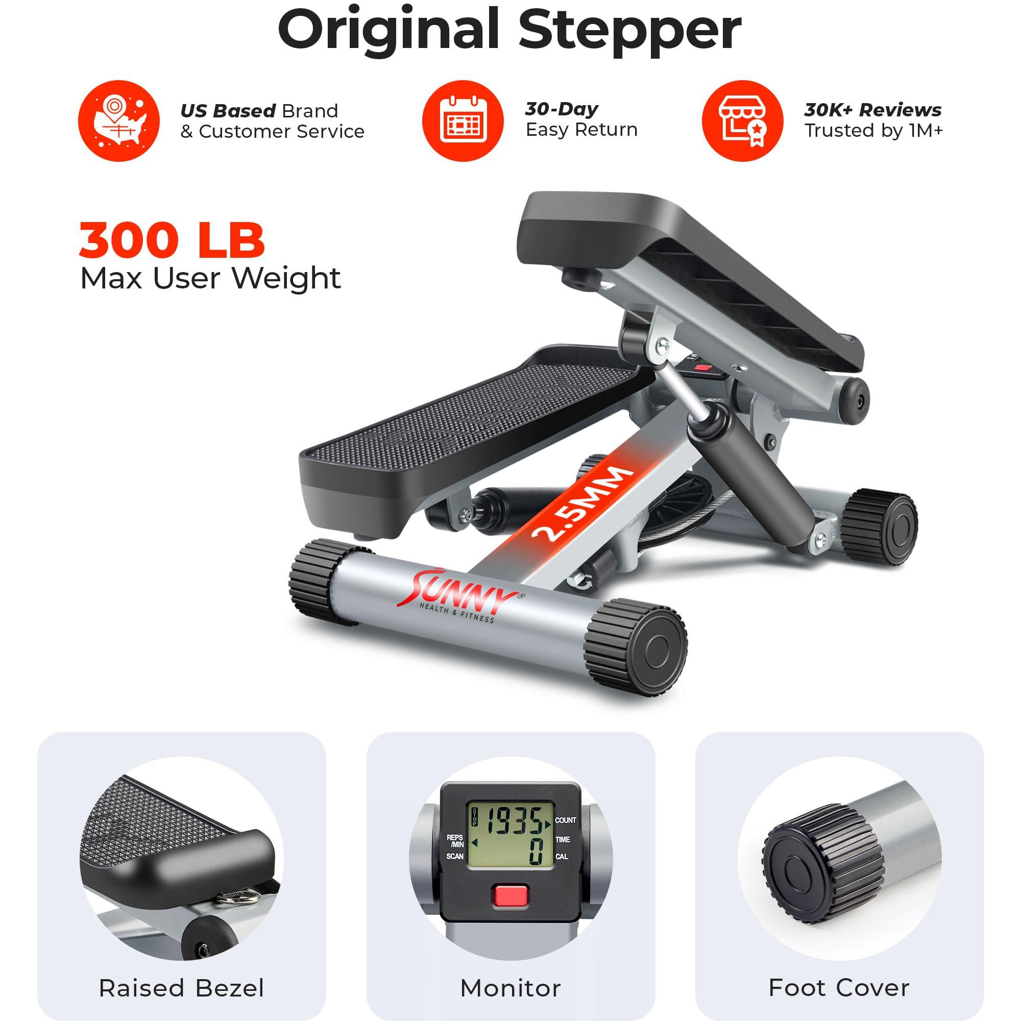 Sunny Health & Fitness Mini Stepper for Exercise at Home, Stair Step Workout Machine with Resistance Band and Over 300lb Weight Capacity, Optional Twist Motion and Free SunnyFit App Connection - Image 6